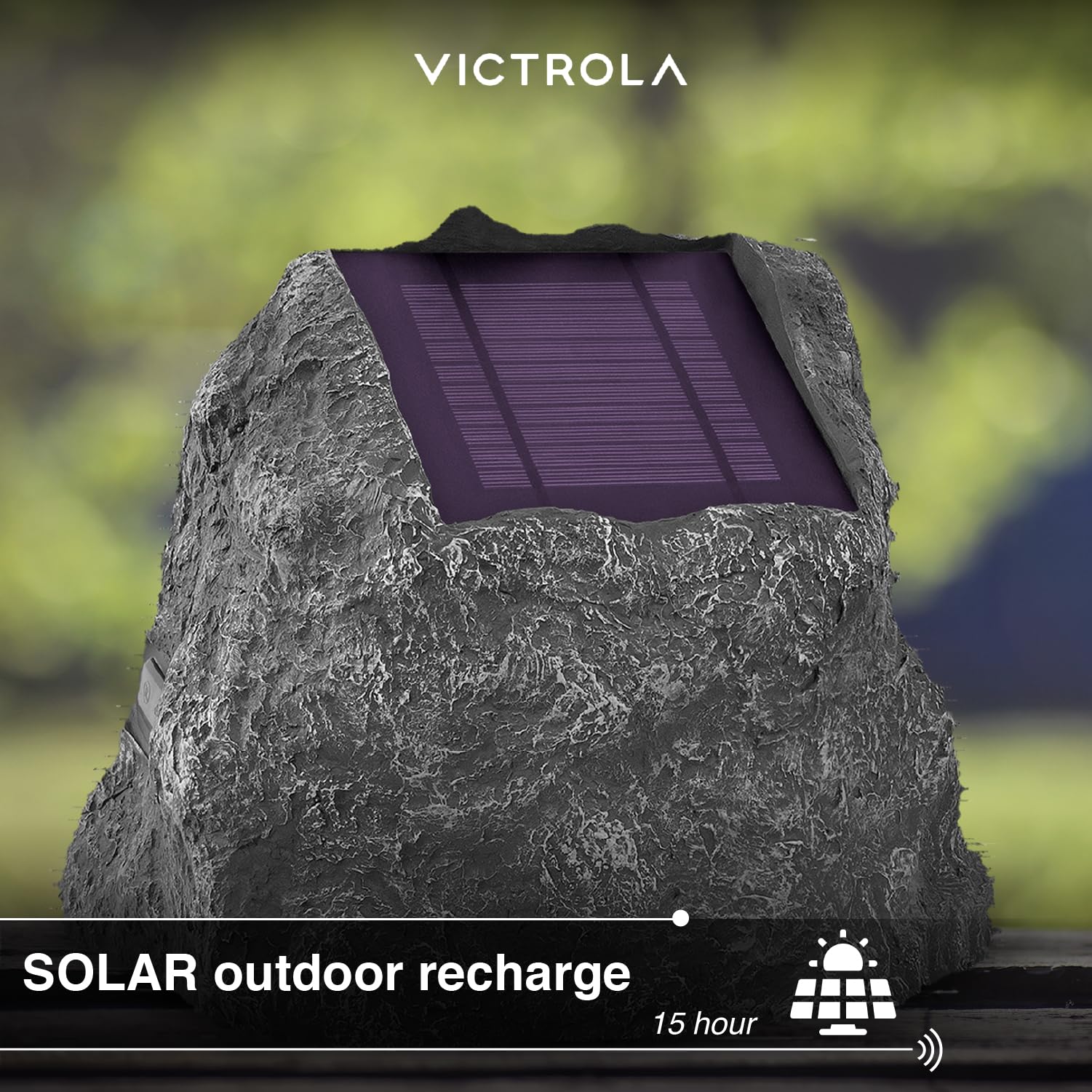 Victrola Outdoor Rock Speaker (Pair) – IPX4 Rechargeable Outdoor Bluetooth Speakers for Garden, Patio, Built for All Seasons, Wireless Music Streaming (Charcoal)