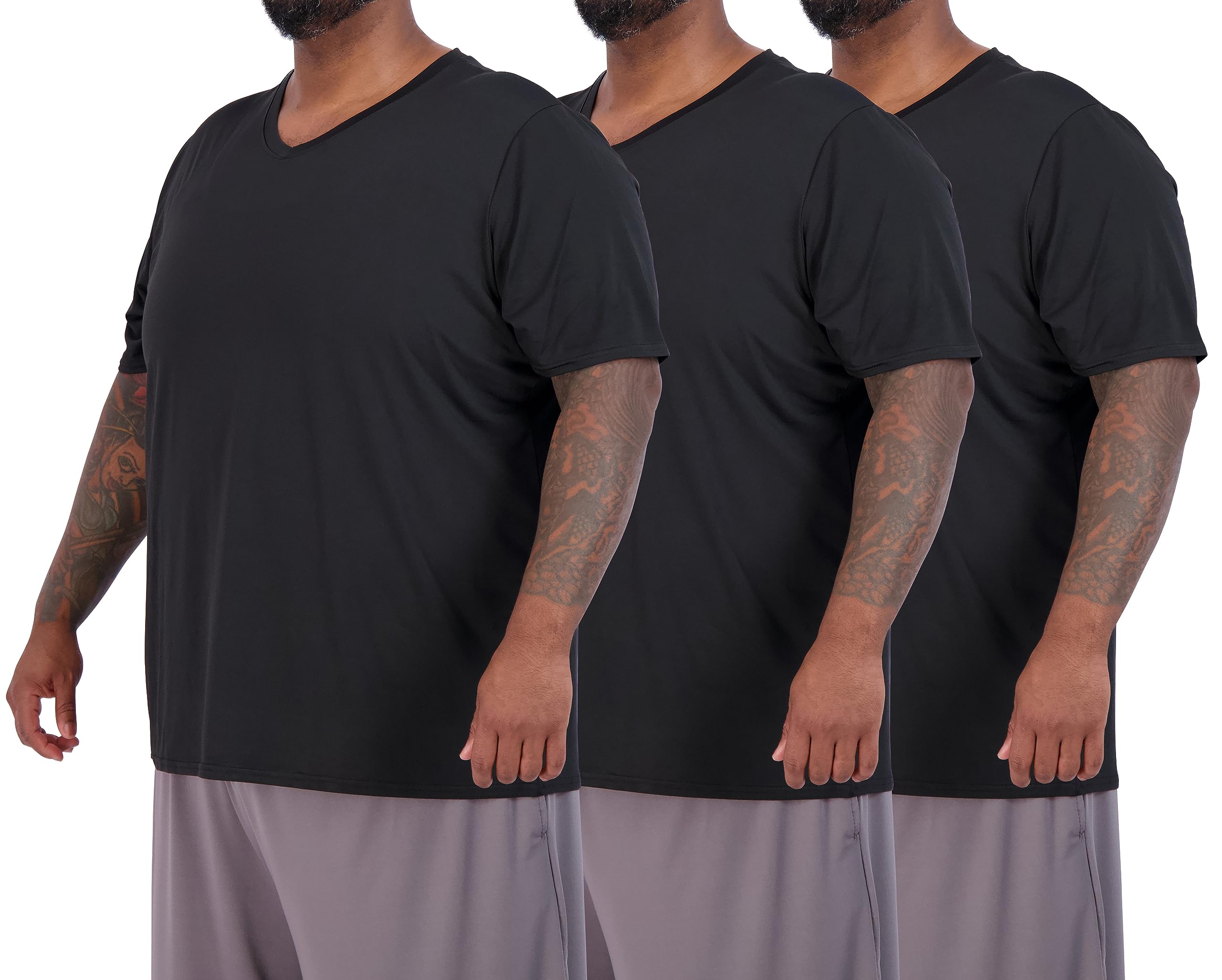 Real Essentials 3 Pack: Men's Big & Tall Short Sleeve V-Neck Athletic T-Shirt Dry-Fit Workout Shirts Moisture Wicking (3X-5X)