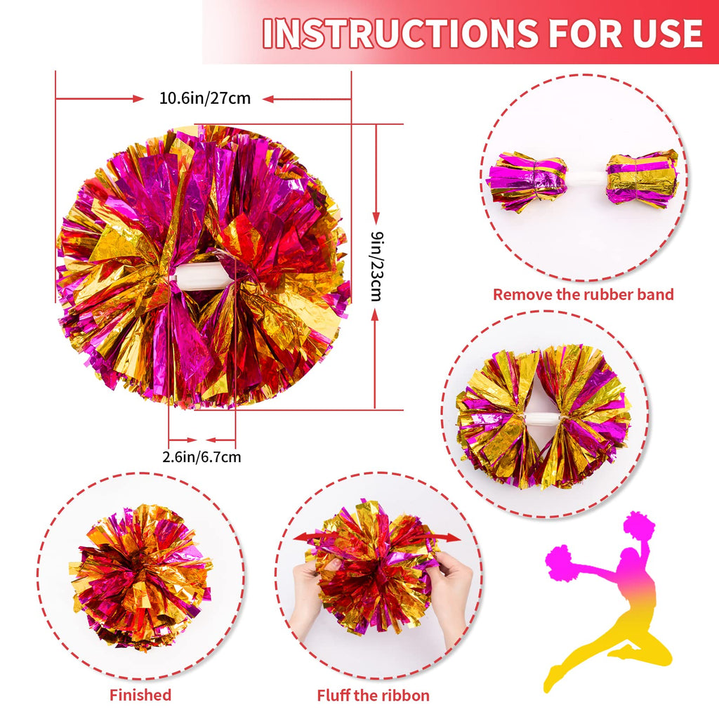 4Pcs Metallic Cheerleading Pom Poms, Creatiee 2 Pair Cheerleader Cheering Squad Pompoms for School Sports Dance Games Team Spirit Cheer