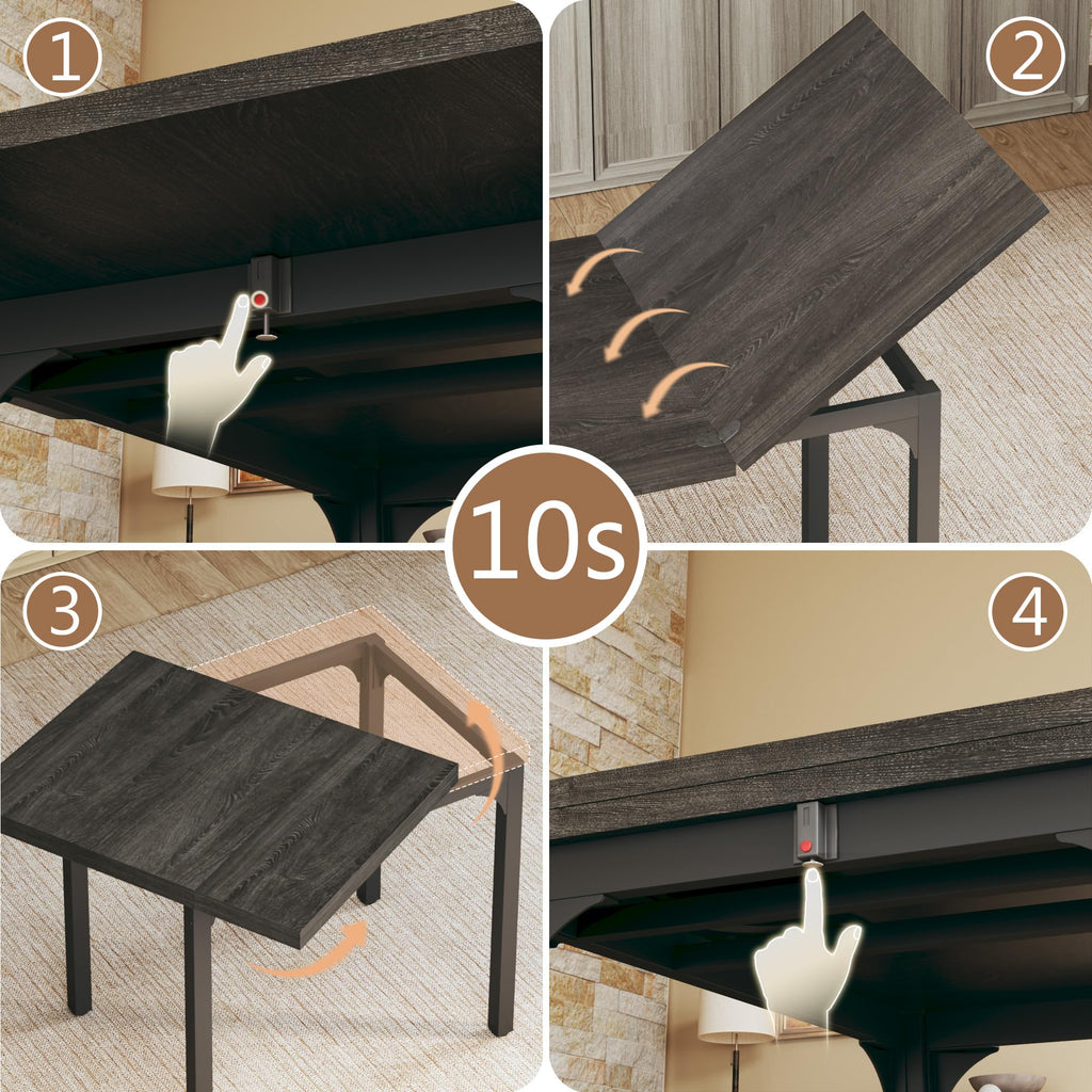 HUAHUU Dining Table Set for 4, Extendable Kitchen Table Cushion Chairs Set of 4, Rectangle Dining Table with Metal Frame & MDF Board, Folding for Small Apartment Saving Space, Black