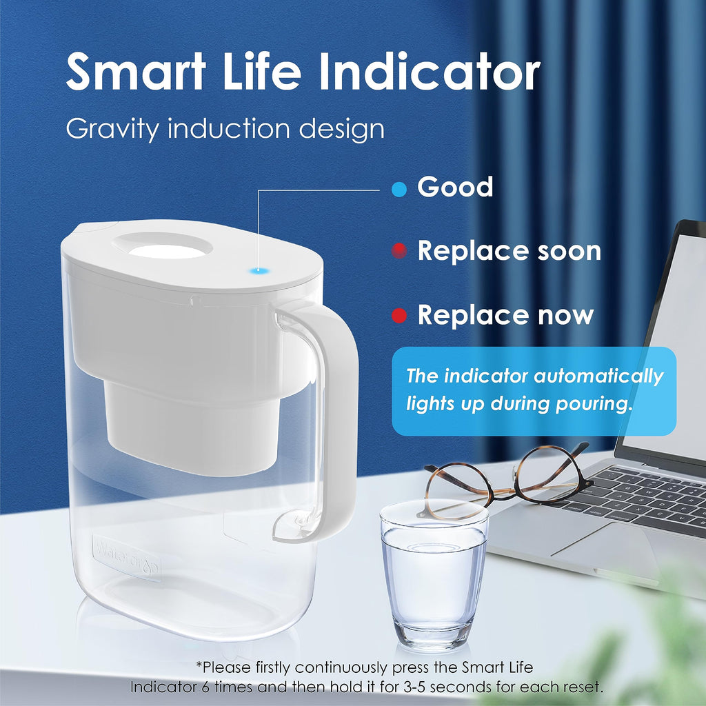 Waterdrop PT-07B Water Filter Pitcher, 10-Cup, NSF Certified Water Filter Pitcher, 200-Gallon Long-Life Filter, Reduces PFOA/PFOS and Chlorine, 5X Longer Filter Life, Blue