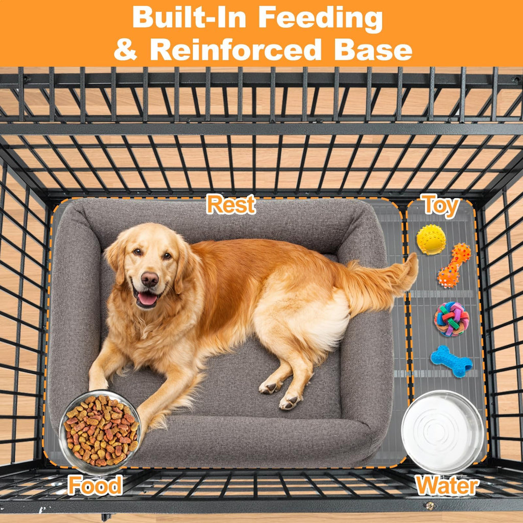 Homey Pet 37 inch Stackable Heavy Duty Dog Crate, Indestructible Escape Proof Dogs Cage Kennel with Lockable Wheels, Removable Tray & Metal Grid, Double Doors for High Anxiety Medium/Small Dogs