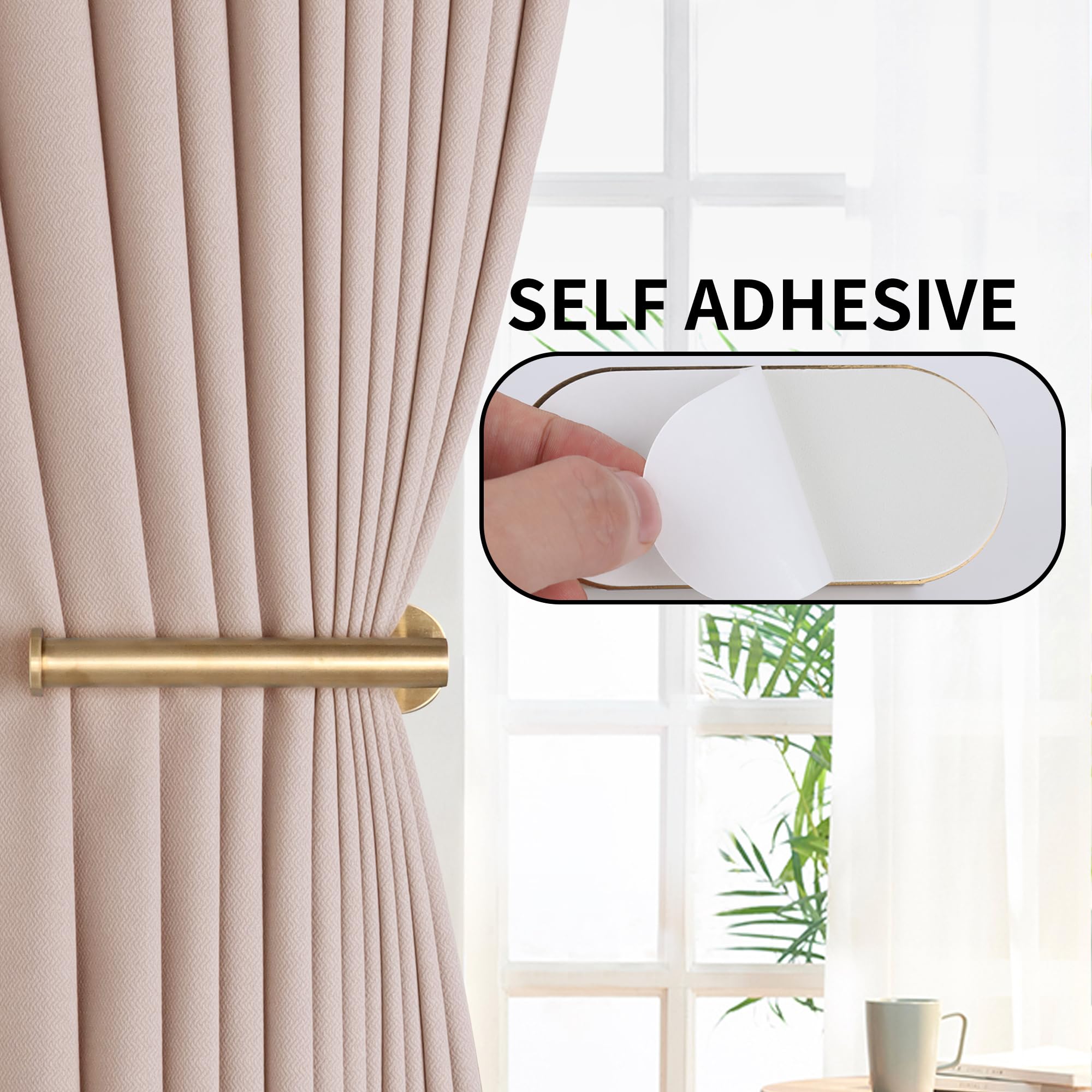 Groleca 2 Pack Adhesive Curtain Holdbacks Curtain Tie Backs Curtain Holdbacks No Drill Curtain Pull Backs Adhesive Curtain Hooks Curtain Holders for Drapes (2, Black)