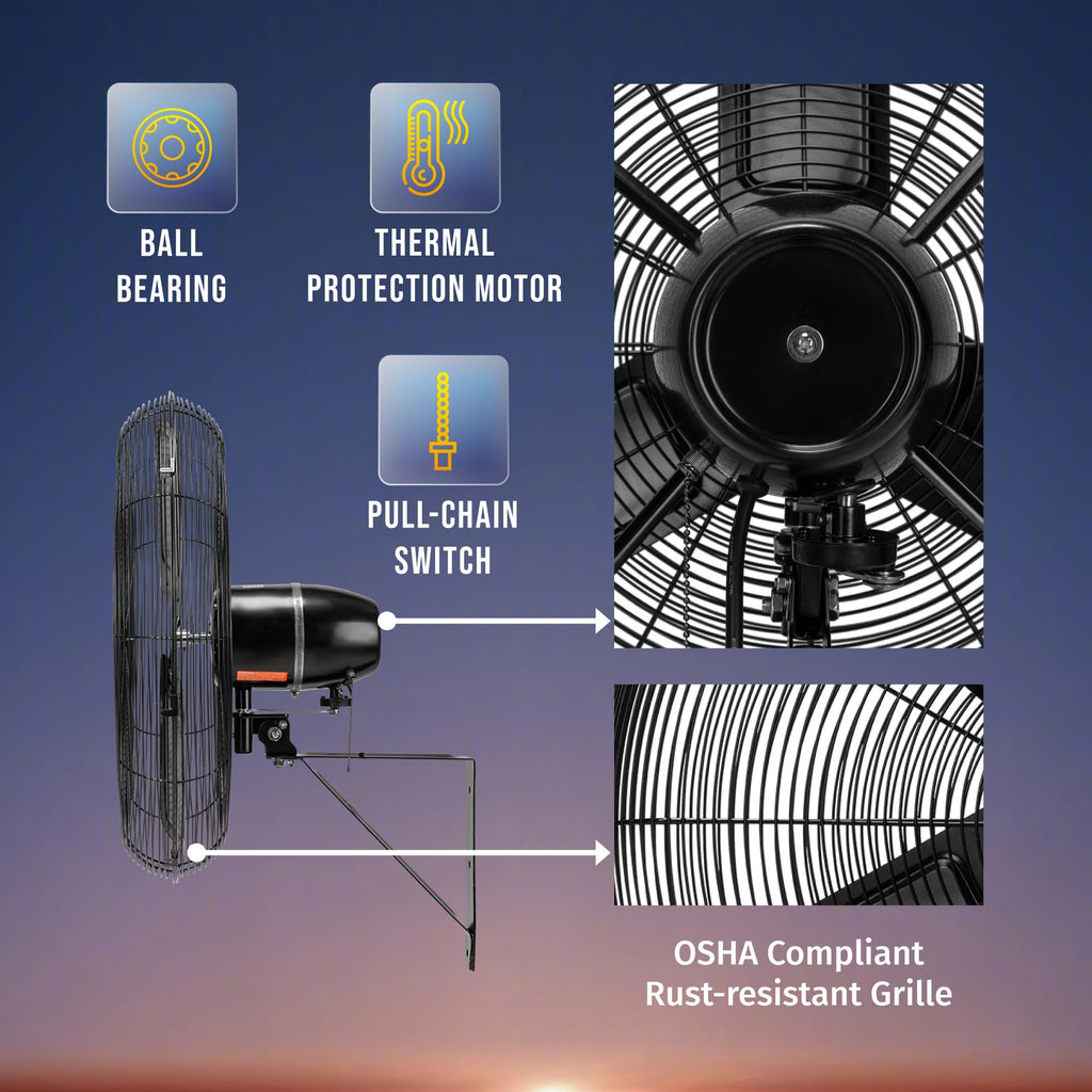 Tornado 16 Inch Professional High-Velocity Oscillating Wall-Mounted Fan – Ideal for Industrial, Commercial, and Residential Spaces – 3-Speed Settings, 2850 CFM, UL Safety Certified