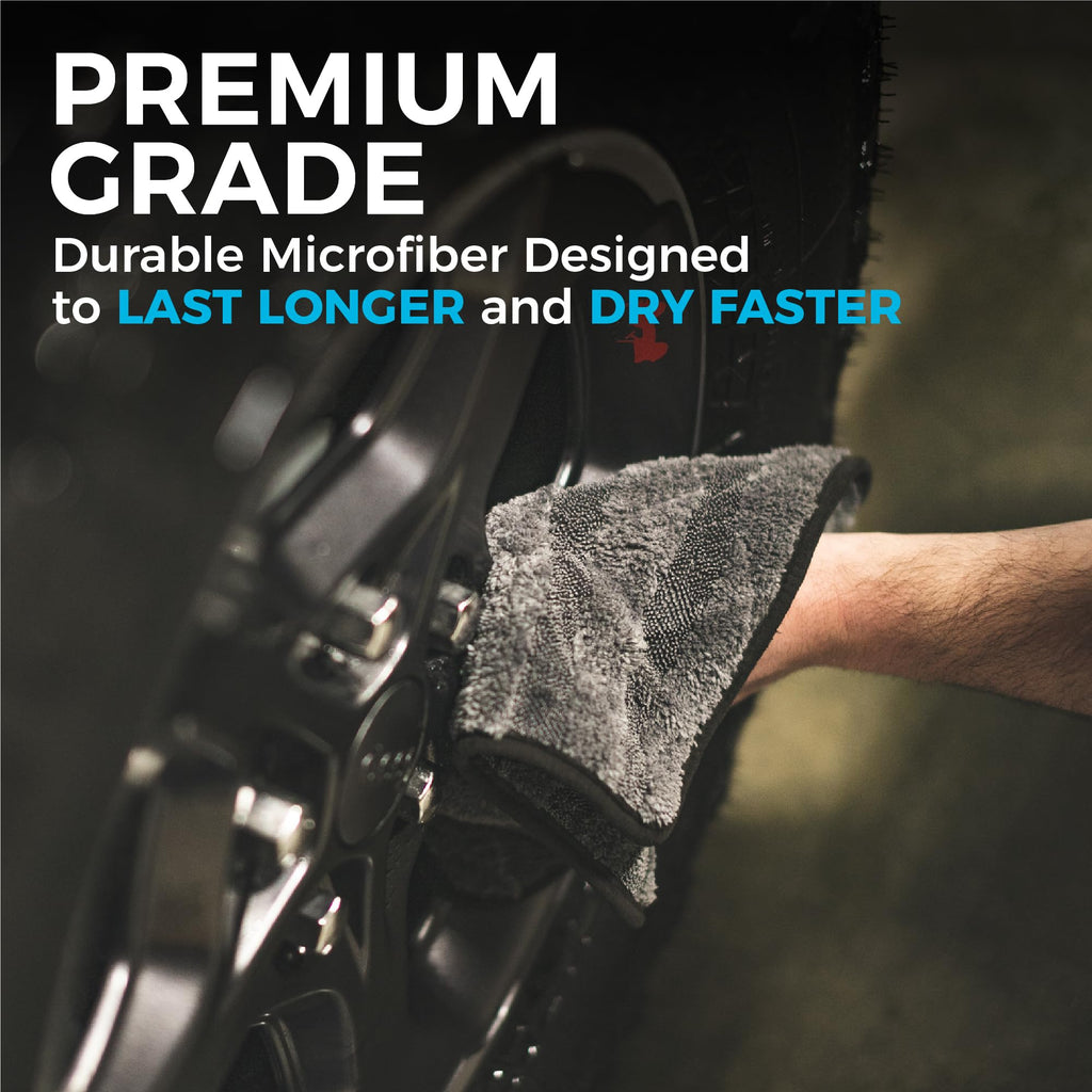 The Rag Company Gauntlet Car Drying Towel, Ultra-Absorbent 70/30 Blend Korean Microfiber, Dries Vehicles Faster Without Scratching, 900 GSM, 12x12 Inches, Ice Grey/Grey, 3-Pack