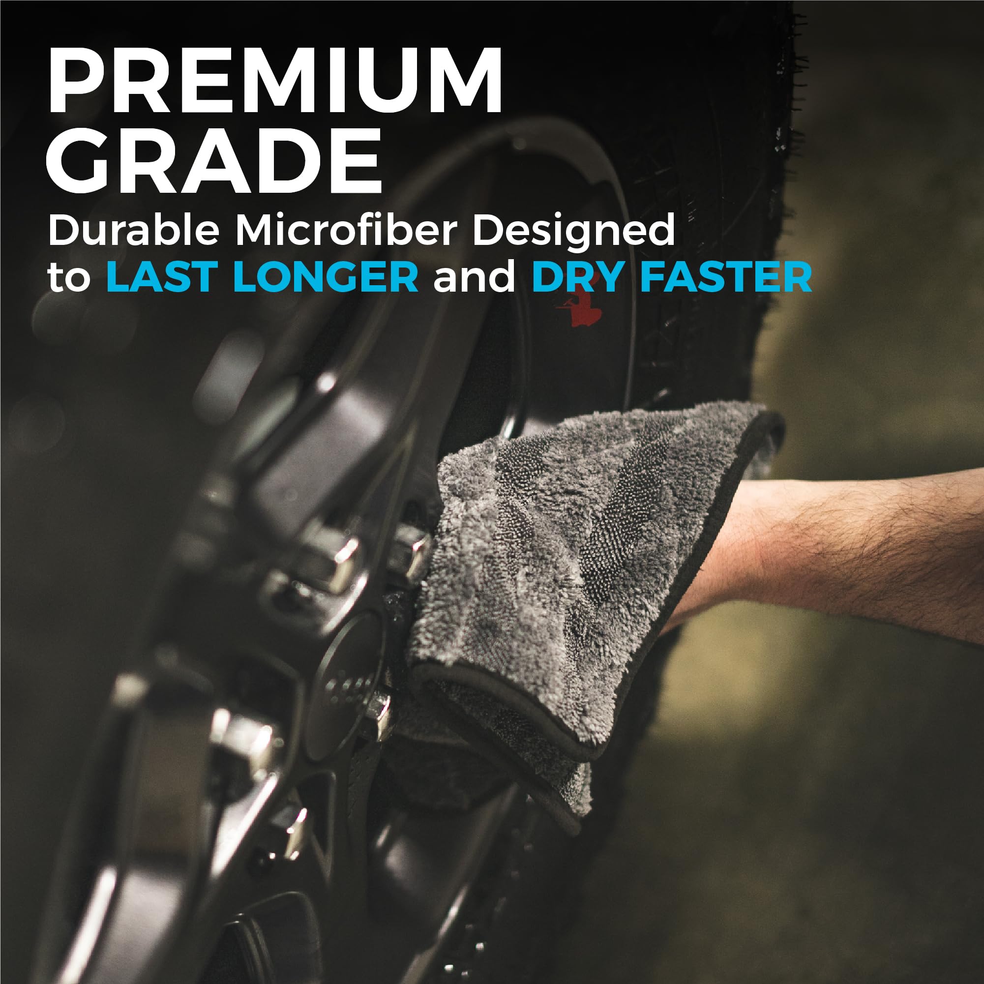 The Rag Company Gauntlet Car Drying Towel, Ultra-Absorbent 70/30 Blend Korean Microfiber, Dries Vehicles Faster Without Scratching, 900 GSM, 12x12 Inches, Ice Grey/Grey, 3-Pack