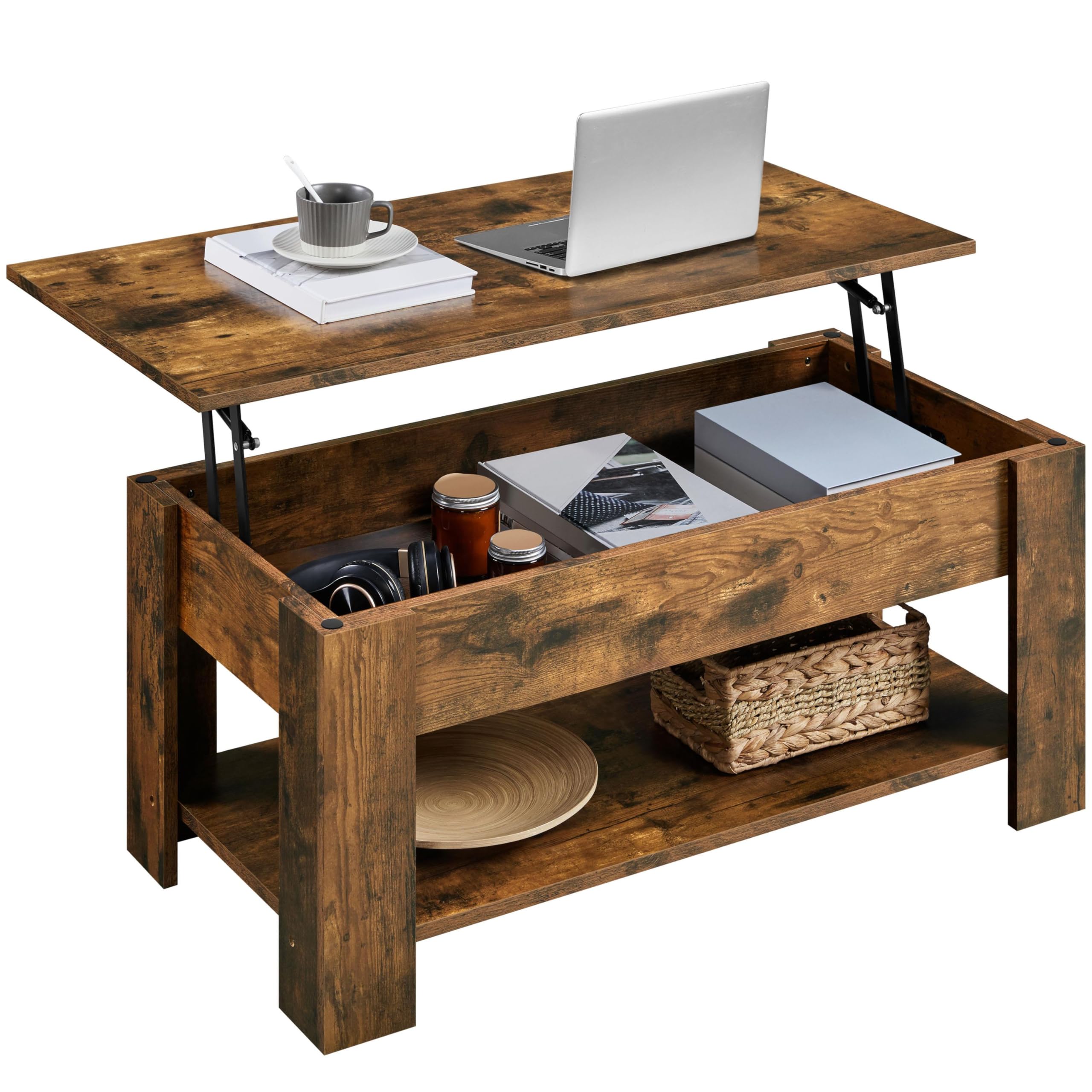 Yaheetech Wooden Coffee Table, Lift Top Coffee Table with Large Hidden Storage Shelf, Lift Tabletop Dining Tables for Living Room, Home Small Space, 38.6in, Black