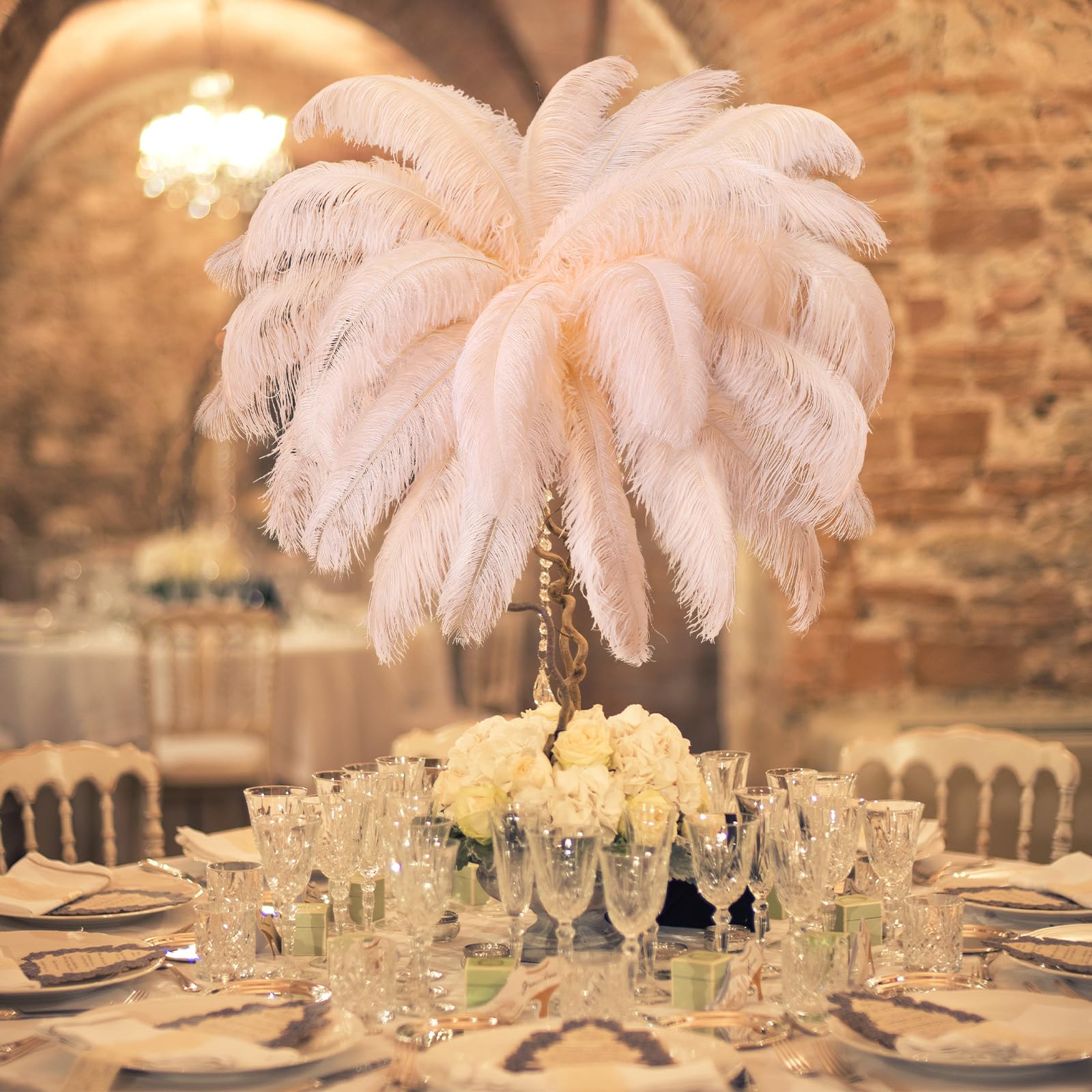 Retrowavy 50 Pcs 14-16 Inches Large Natural Ostrich Feathers Bulk for Centerpieces for Wedding Party Centerpieces Home Decoration Flower Arrangement (Black)