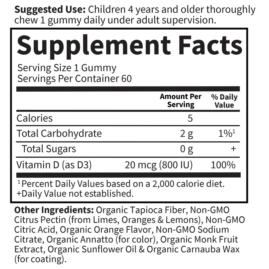 Garden of Life Kids, Vitamin D3, Orange, 20 mcg (800 IU), 60 Vegetarian Gummies