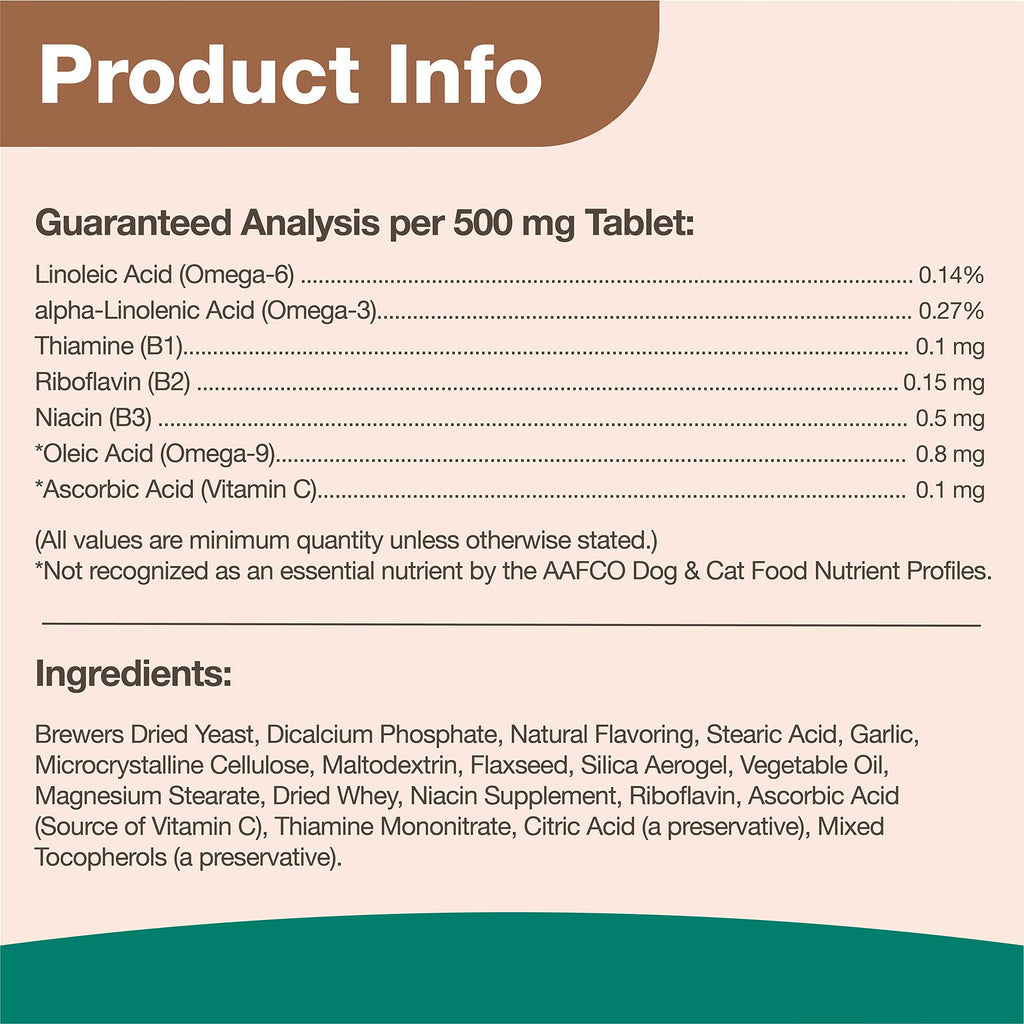 NaturVet – Brewer’s Dried Yeast Formula with Garlic Flavoring – Plus Omegas | Rich in Omega-3, 6 & 9 Fatty Acids | Fortified with B1, B2, Niacin & Vitamin C | For Dogs & Cats | 5000 Chewable Tablets
