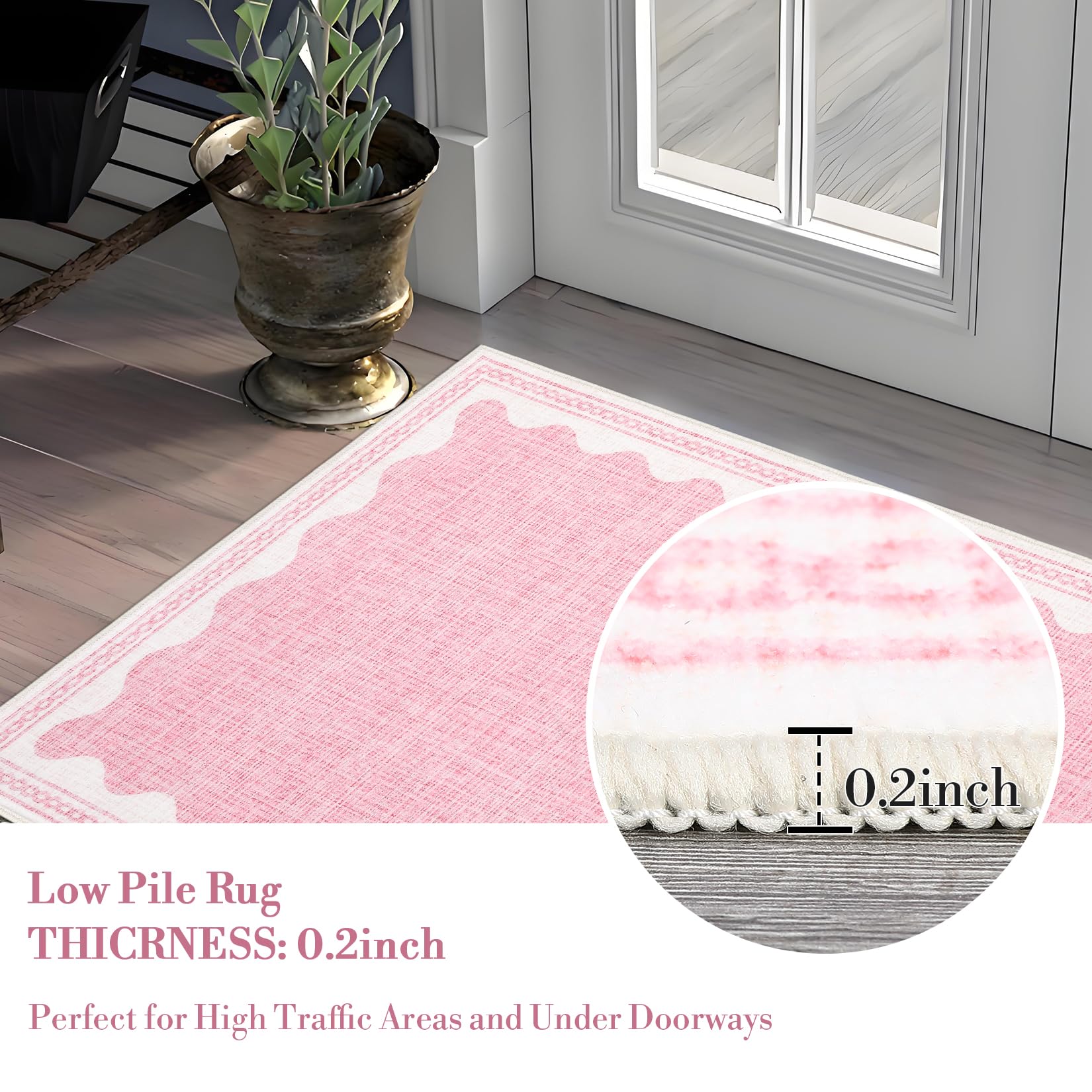 Scalloped Rug 2x3 Rugs for Entryway, Solid Blue Rugs Small Area Rug Non Slip Scalloped Bath Mat, Washable Front Door Mat Indoor Entrance,Soft Girls Nursery Dorm Carpet for Bedroom Kitchen