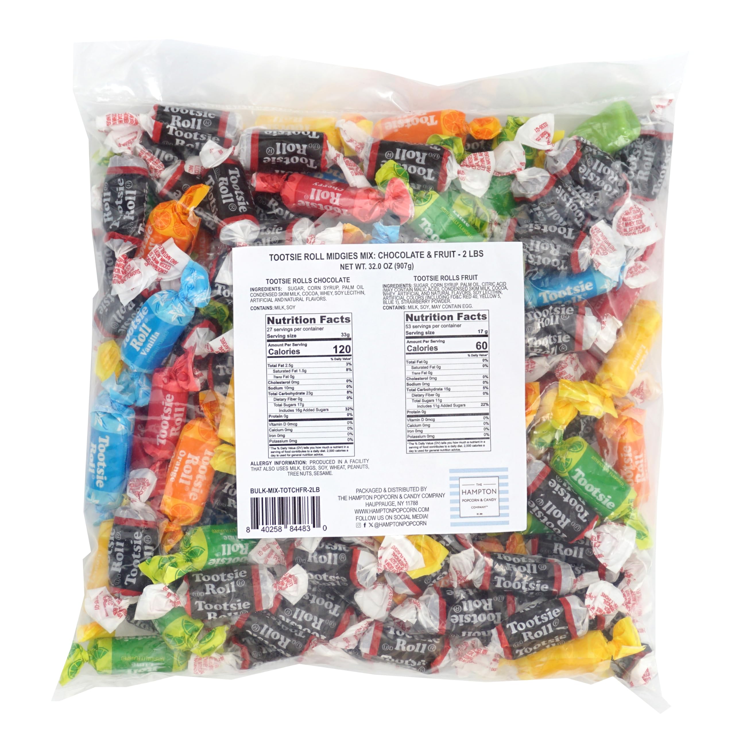 TootsieMidgees & Large Mix, 2lb Bulk Bag, Mini & Large Chocolate Bars, Individually Wrapped Bulk Candy, The Hampton Popcorn & Candy Company