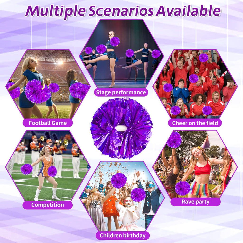 4Pcs Metallic Cheerleading Pom Poms, Creatiee 2 Pair Cheerleader Cheering Squad Pompoms for School Sports Dance Games Team Spirit Cheer