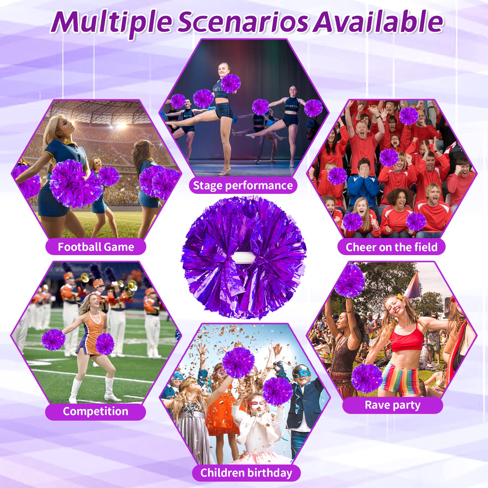 4Pcs Metallic Cheerleading Pom Poms, Creatiee 2 Pair Cheerleader Cheering Squad Pompoms for School Sports Dance Games Team Spirit Cheer