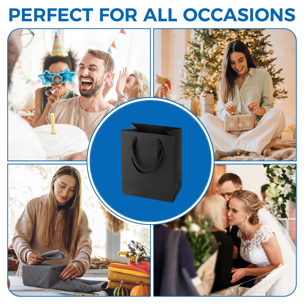 Argivean Black Gift Bags With Handles: 14pcs Medium Gift Bags Bulk 8x5x10 Inch For Wedding Party Birthday Business (M,14)