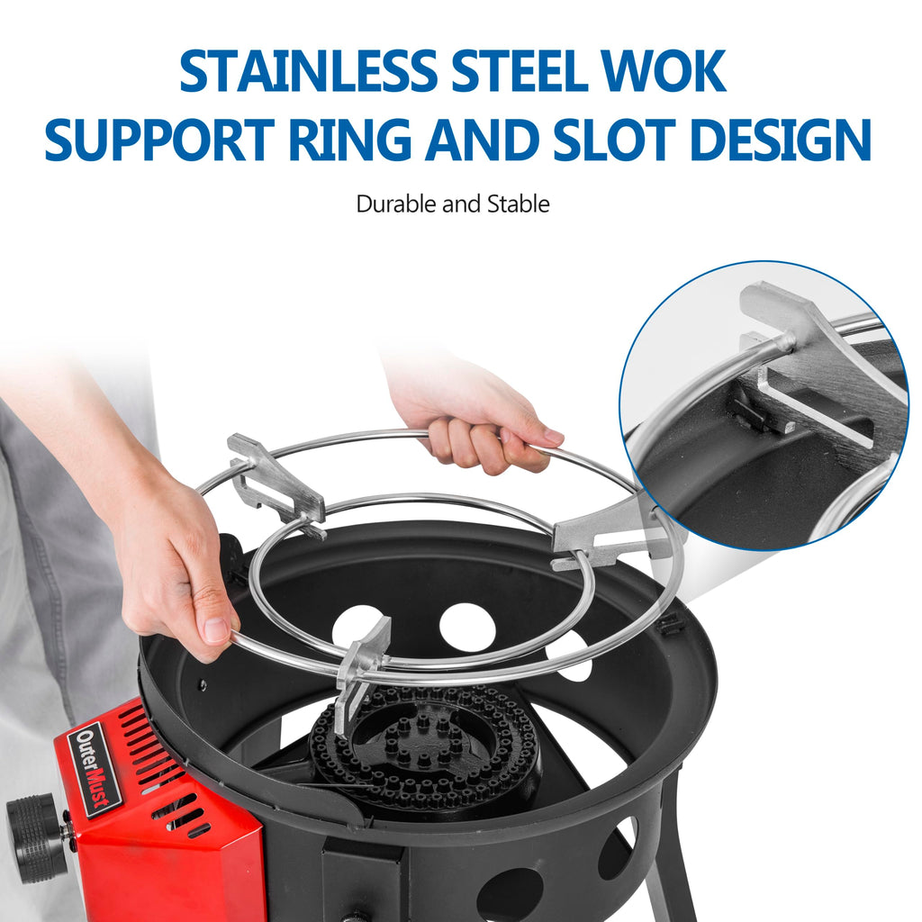 OuterMust Outdoor Cooker Wok Station with Cover, Iron Wok, Electronic Ignition and Burner 54000 BTU for BBQ, Backyard