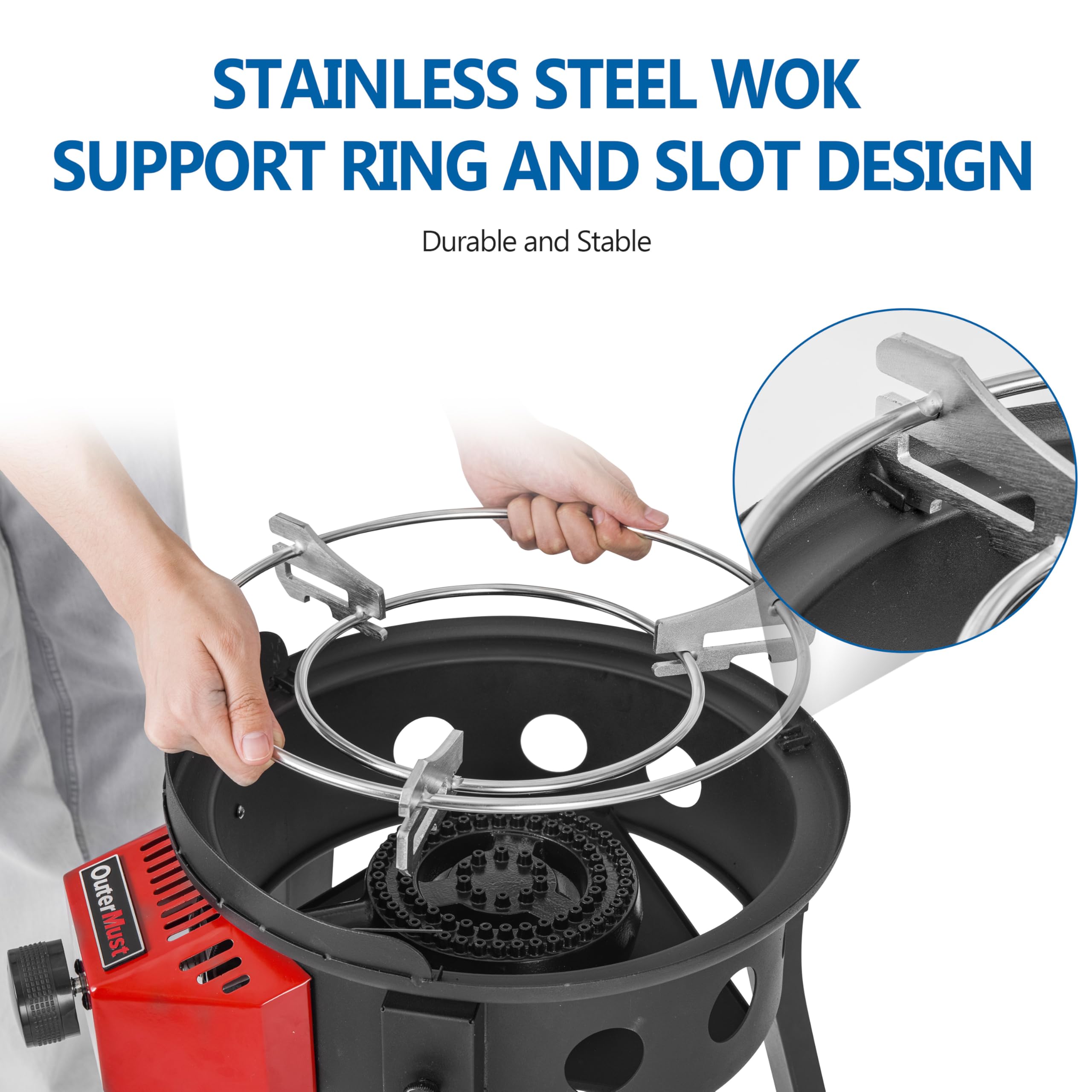 OuterMust Outdoor Cooker Wok Station with Cover, Iron Wok, Electronic Ignition and Burner 54000 BTU for BBQ, Backyard