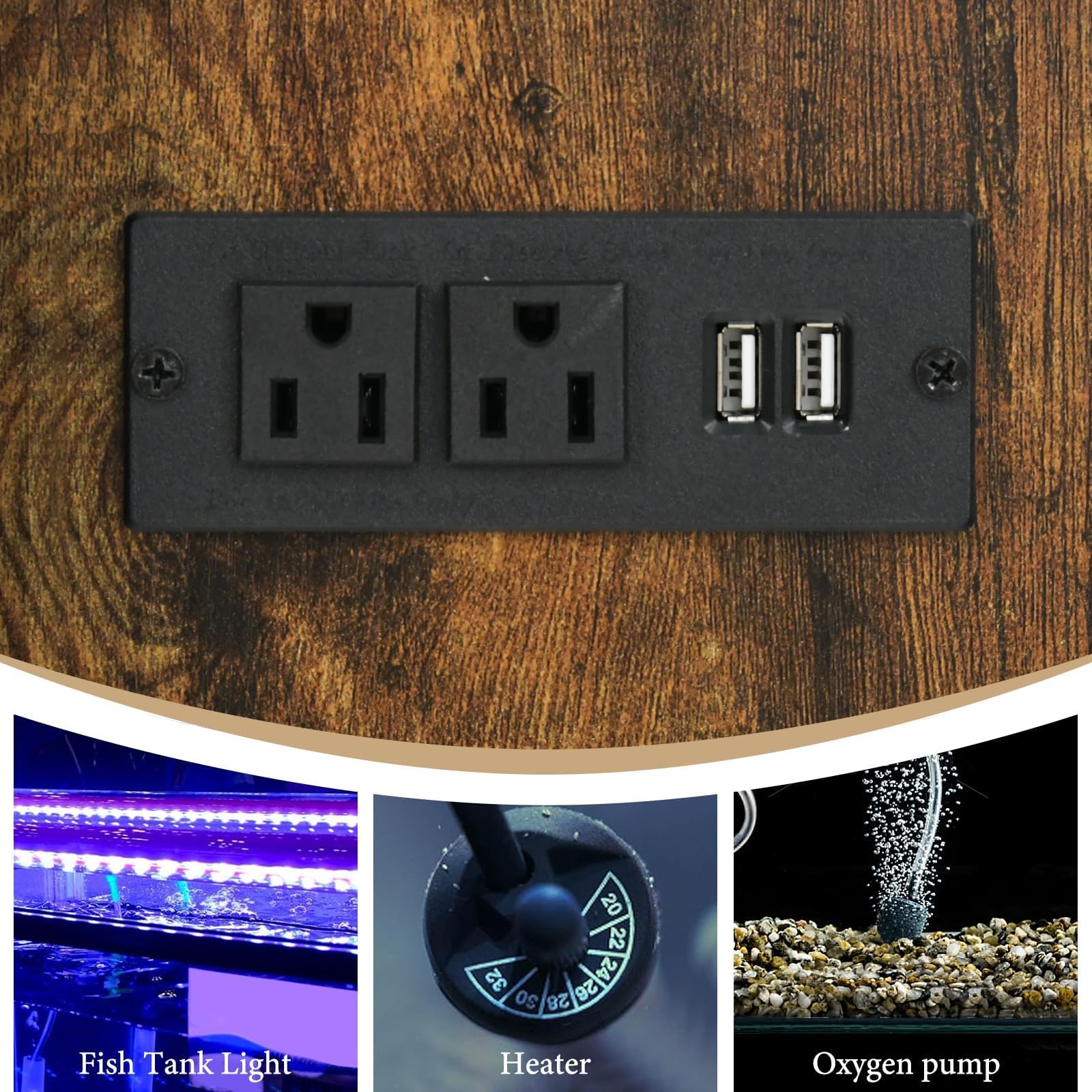 4ever2buy 55-75 Gallon Fish Tank Stand with Power Outlets, LED Light, Heavy Duty Aquarium Stand with Cabinet for Fish Tank Accessories Storage, for Turtle Tank, Reptile Terrarium, 1100LBS, Black