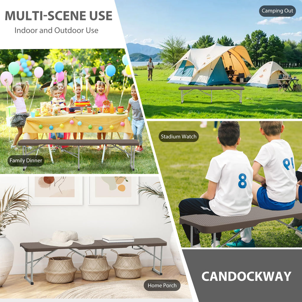 6ft Plastic Folding Bench with Carrying Handle & Lock, Portable Outdoor Bench in Garden Picnic Camping Dining Party Seat, Waterproof Bench for Soccer Activities, Firm and Durable (2Pack C)