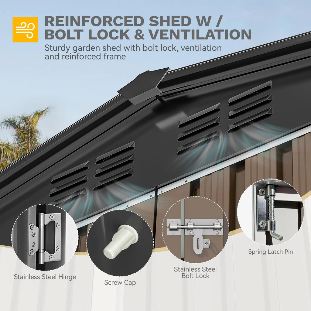 DWVO 6x4ft Outdoor Storage Shed, Lockable Metal Tool Storage Sheds, Waterproof Garden Sheds with Vents for Backyard, Patio, Garage, Lawn, Dark Gray