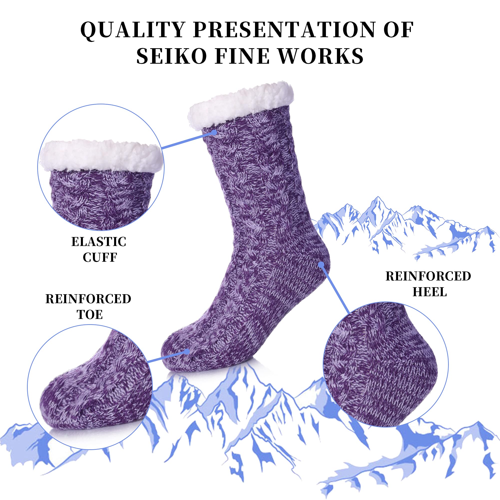 SDBING Women's Winter Super Soft Warm Cozy Fleece Lined Fuzzy Slipper Socks with Grippers