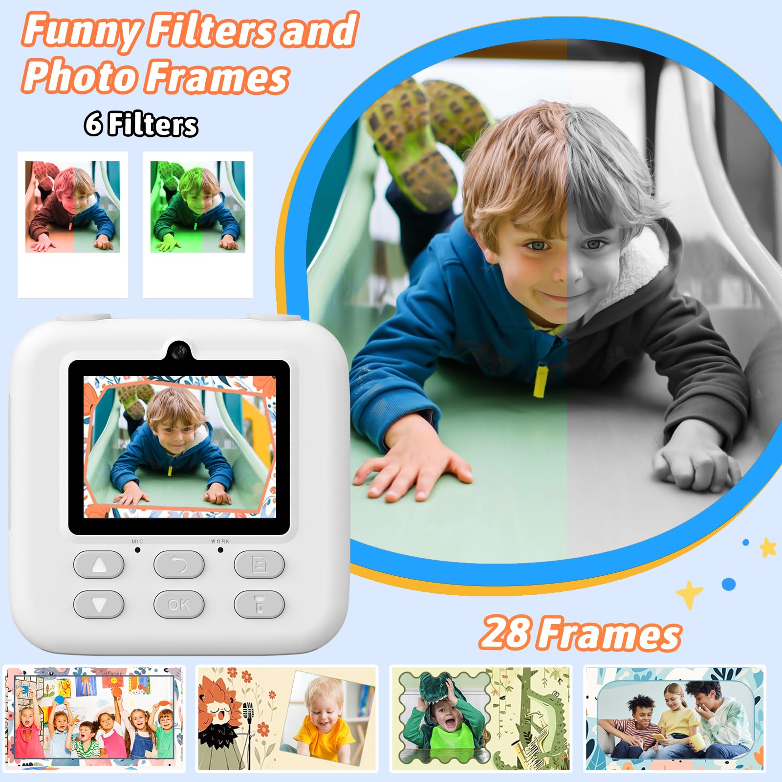 Kids Instant Digital Cameras for Boys and Girls, 1080P HD Dual-Lens Selfie Digital Camera with Print Paper & 32G Card, Christmas Birthday Gifts Toys for Toddler and Teenagers Age 3-16 Years Old