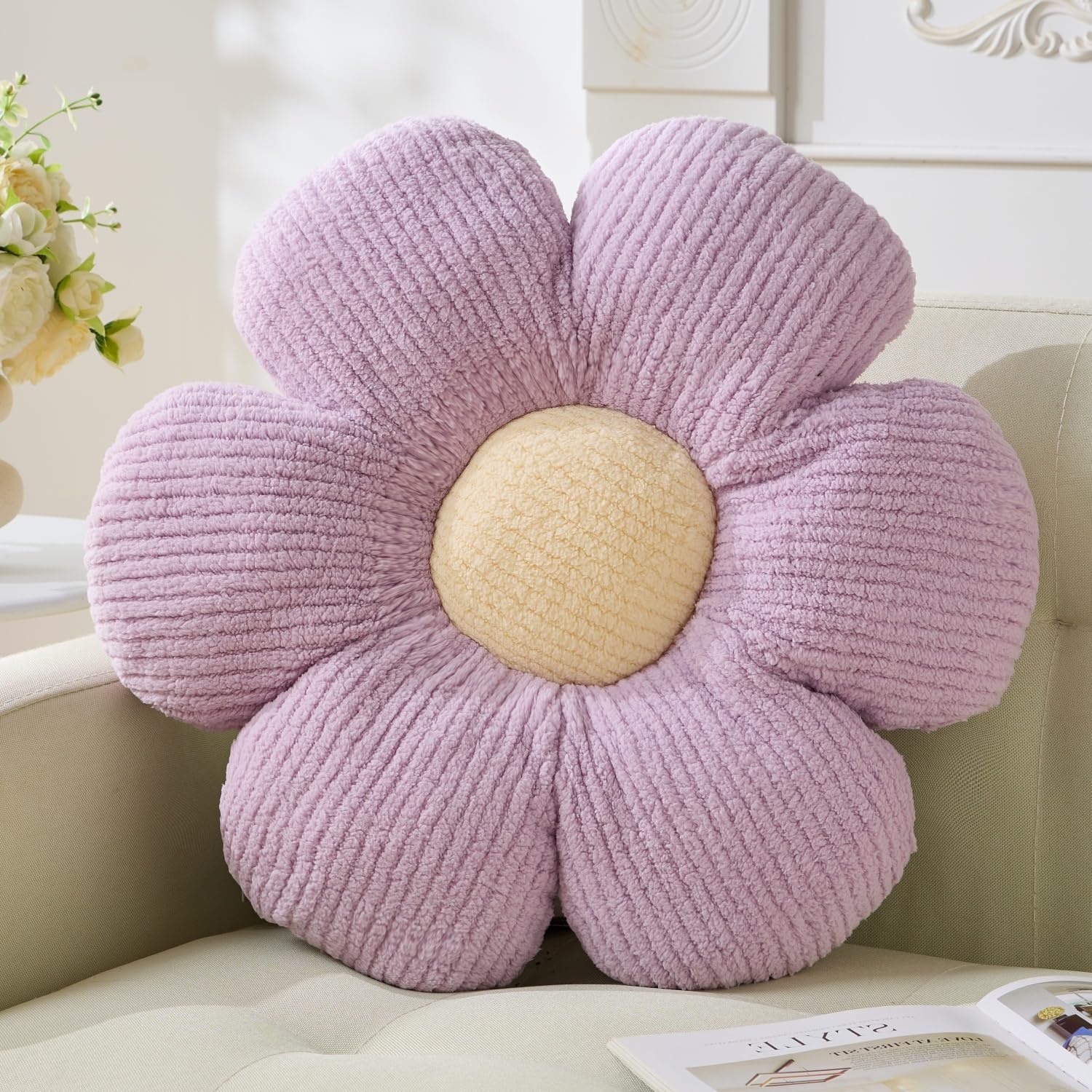 Flower Pillow, Blue Throw Pillows Cute Daisy Decorative Pillow Cushion Seating Home Decorative for Bed, Sofa, Couch