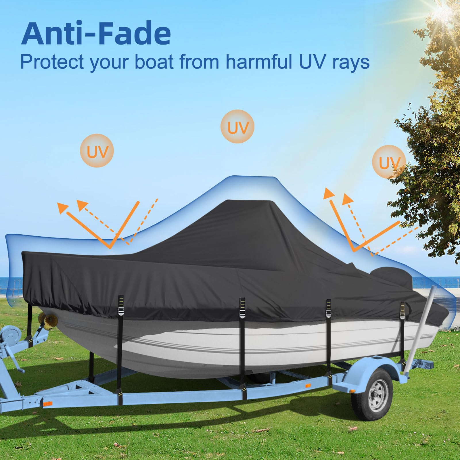 Center Console Boat Cover, 900D Heavy Duty Boat Center Console Cover, Waterproof Boat Covers 16-18.5 FT with Motor Cover and Metal Windproof Adjustable Buckle, Black