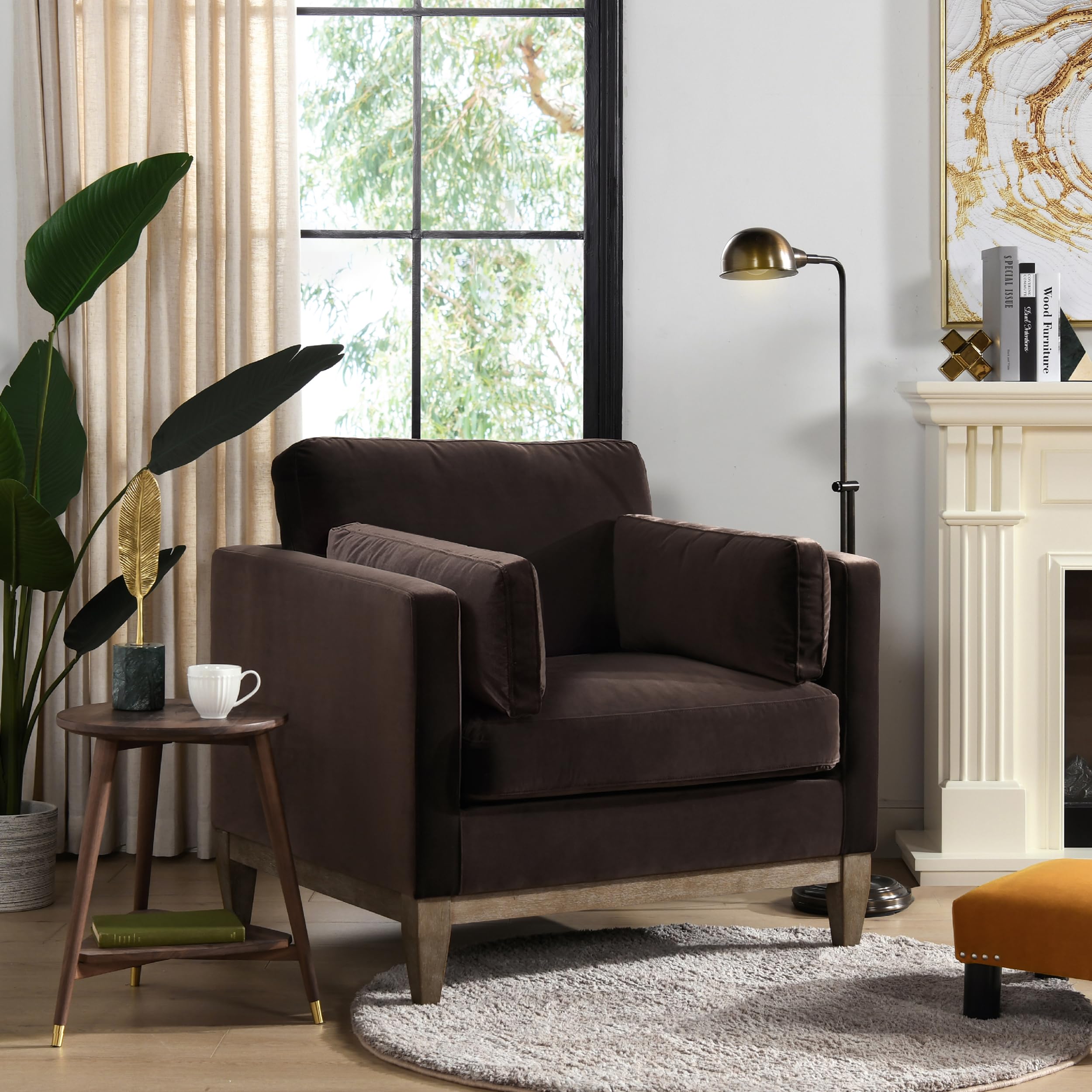 Jennifer Taylor Home Knox 84" Modern Farmhouse Performance Velvet Fabric Living Room Sofa Couch in Burnt Orange
