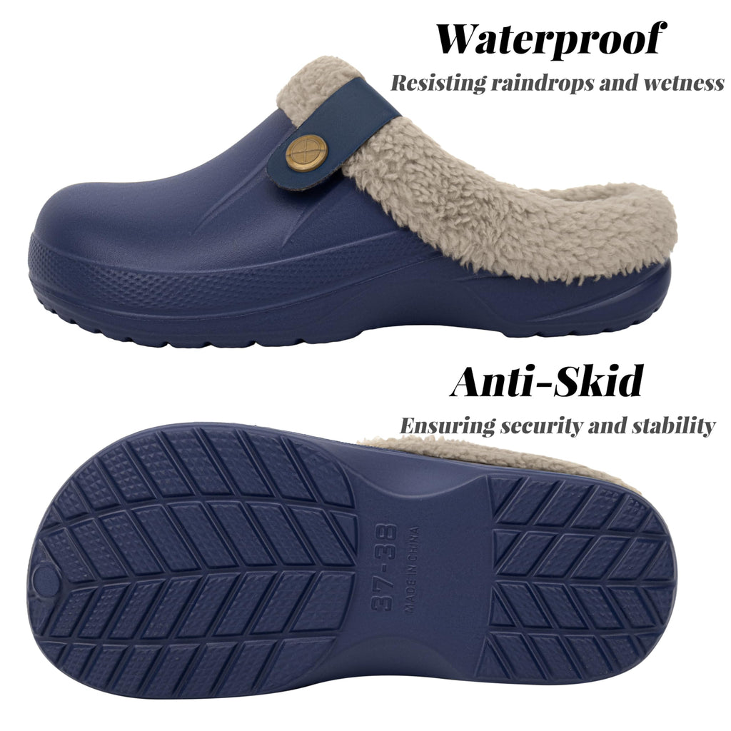 ChayChax Women and Men Fur Lined Clogs Memory Foam Warm Fuzzy Slippers Winter Waterproof Indoor Outdoor Slipper