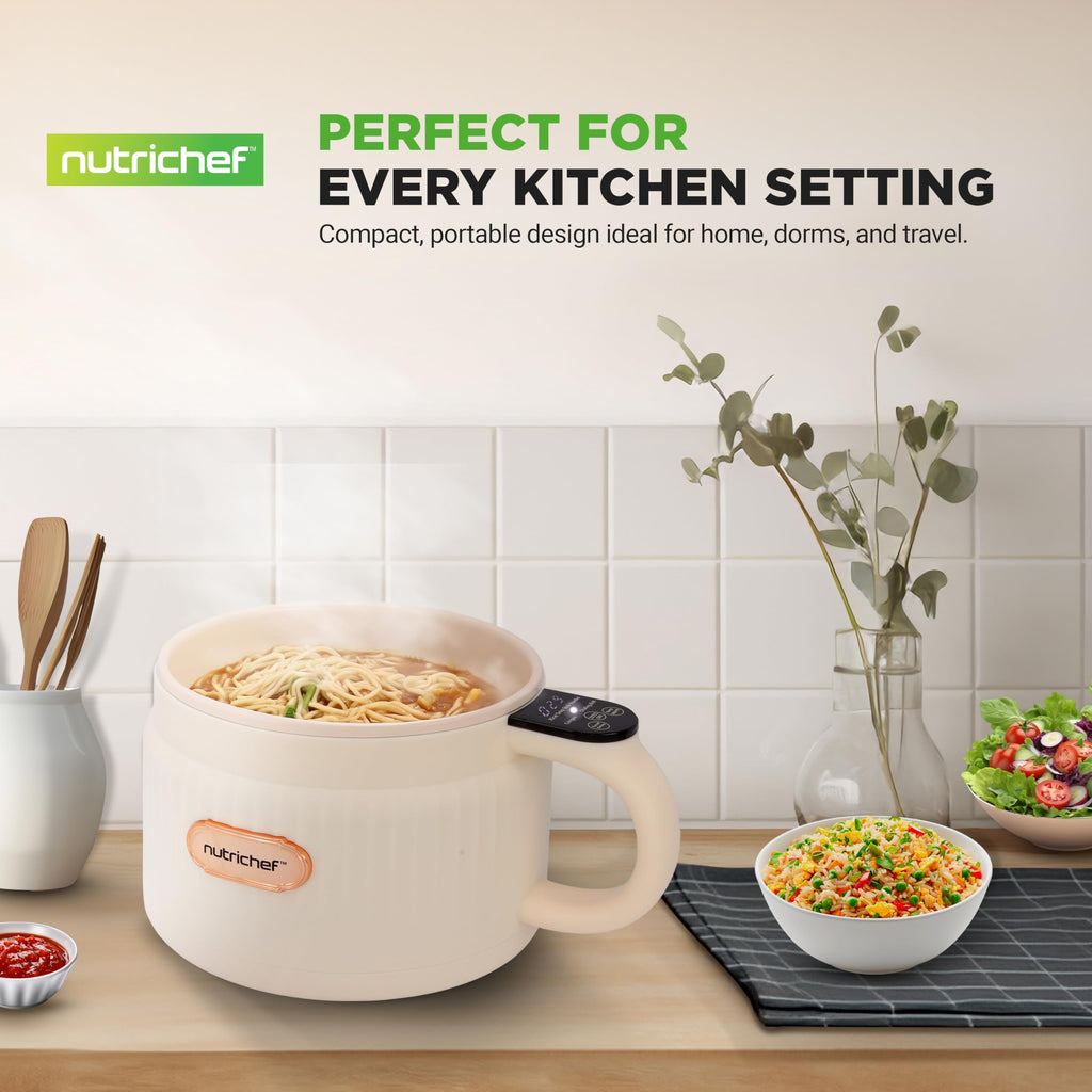 NutriChef 1.6 QT Portable Electric Rice Cooker & Lunch Maker | Multi-Functional & Non-Stick Ceramic Coating | Digital Control Panel | 6 Cook Functions: Rice, Soup, Stew, Porridge & More | Black
