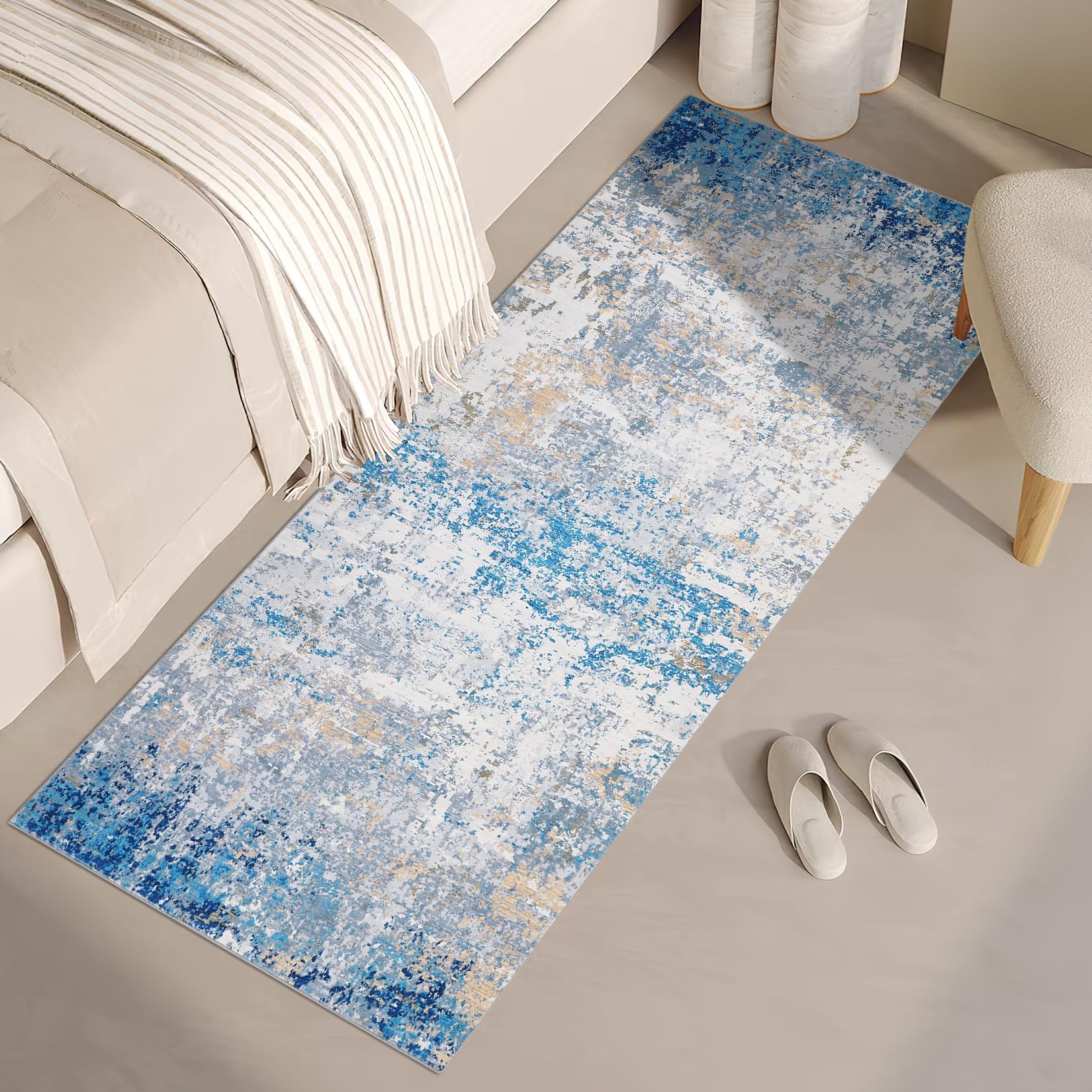 ROYHOME Modern Scalloped Abstract 2x3 Area Rug Non Slip Non Shedding Low Pile Stain Resistant Rug for Entryway Kitchen Bedroom,Black Yellow