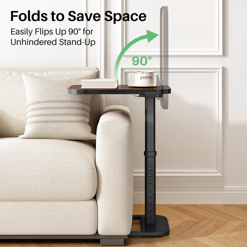 Kitstorack TV Tray Table, Adjustable Height & Rounded Metal Corners, Snack Table for Couch, Sofa, Bed, Chair, Living Room, C Shaped End Side Table for Eating, Dinner or Laptop, Small Spaces, Black