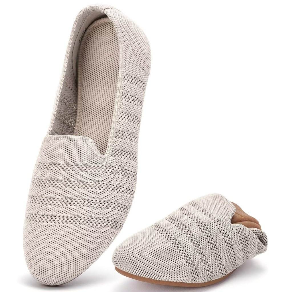 poemlady Women’s Ballet Flat Shoes Dress Shoes Knit Round Toe Slip On Ballerina Walking Flats Shoes for Woman Low Wedge Casual
