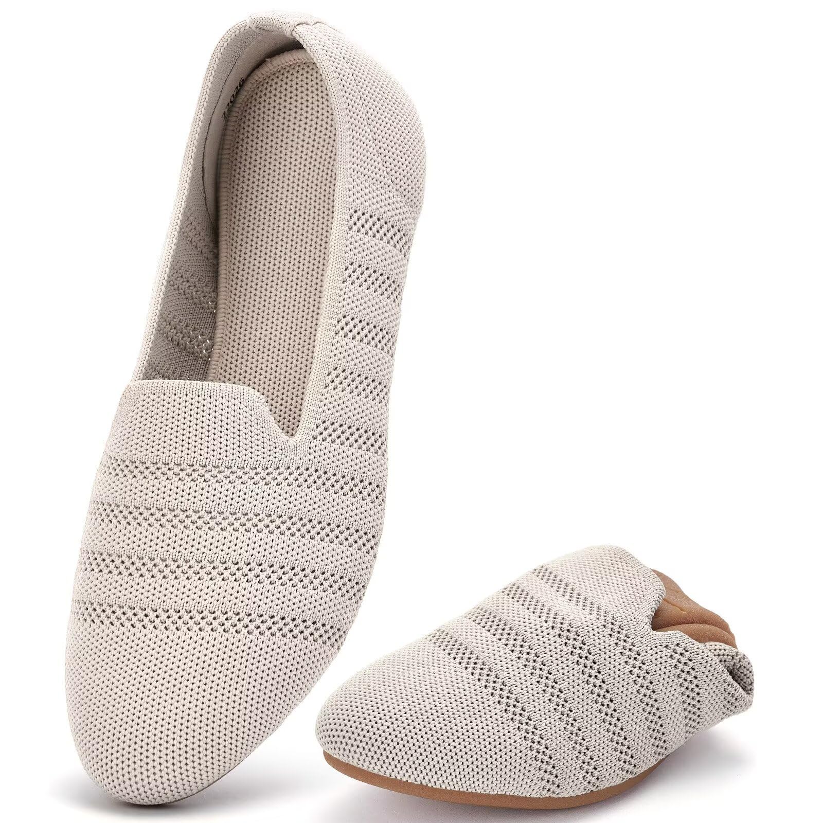 poemlady Women’s Ballet Flat Shoes Dress Shoes Knit Round Toe Slip On Ballerina Walking Flats Shoes for Woman Low Wedge Casual