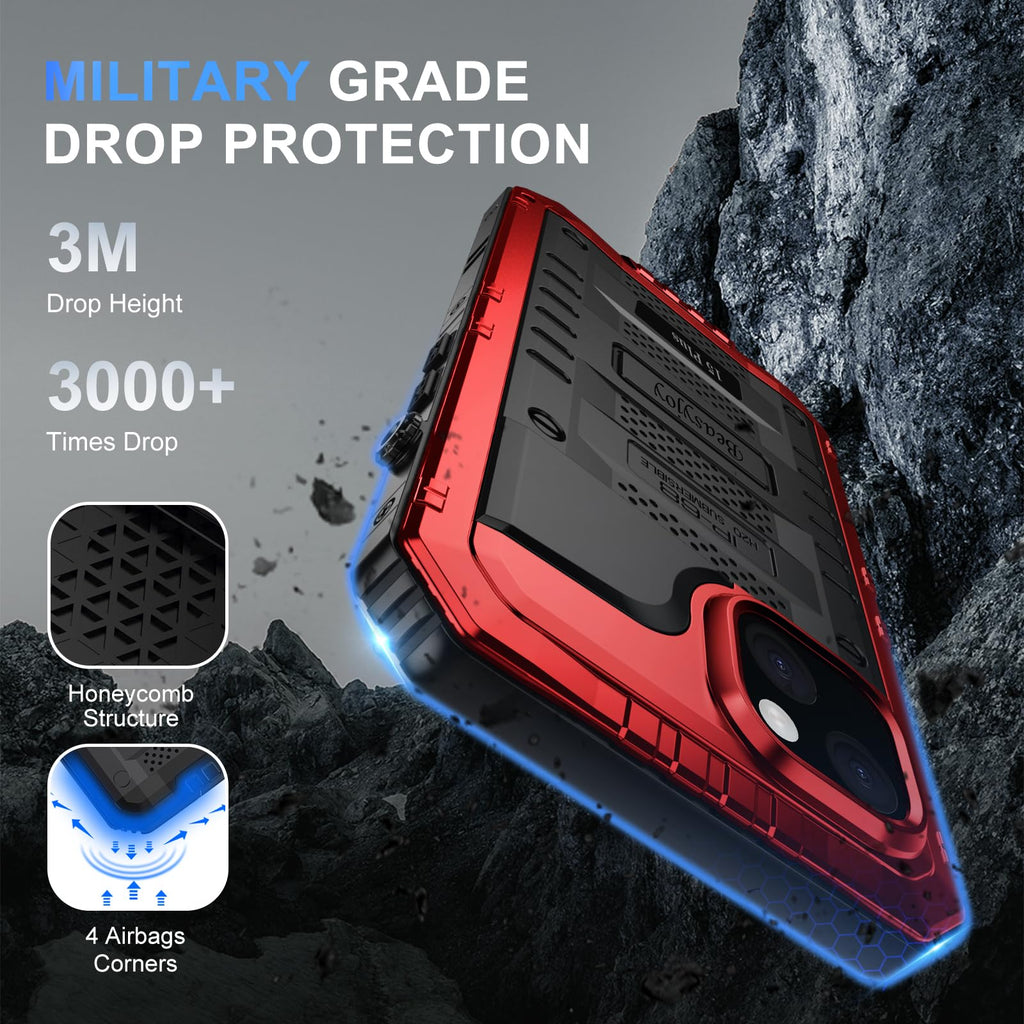 Beasyjoy for iPhone SE 2022/2020/ 8/7 Metal Case, Waterproof Heavy Duty Case with Screen Protector, Full Body Protection Military Grade Shockproof Defender Durable Sturdy Rugged Aluminum Cover, Black
