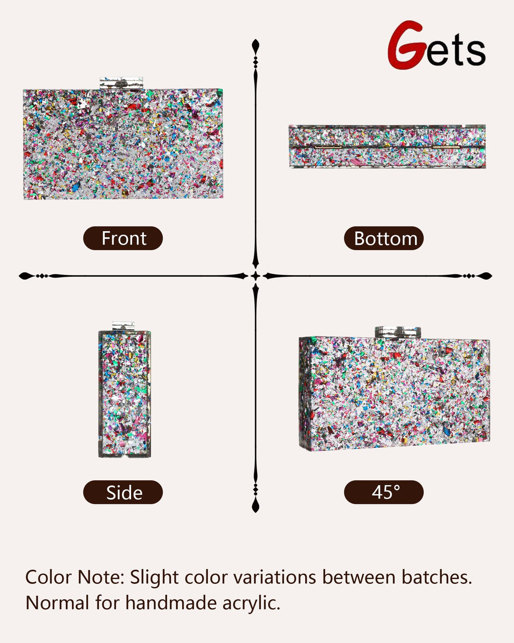 Gets Acrylic Purses and Handbags for Women Multicolor Perspex Geometric Patterns Box Clutch Banquet Evening Crossbody Handbag