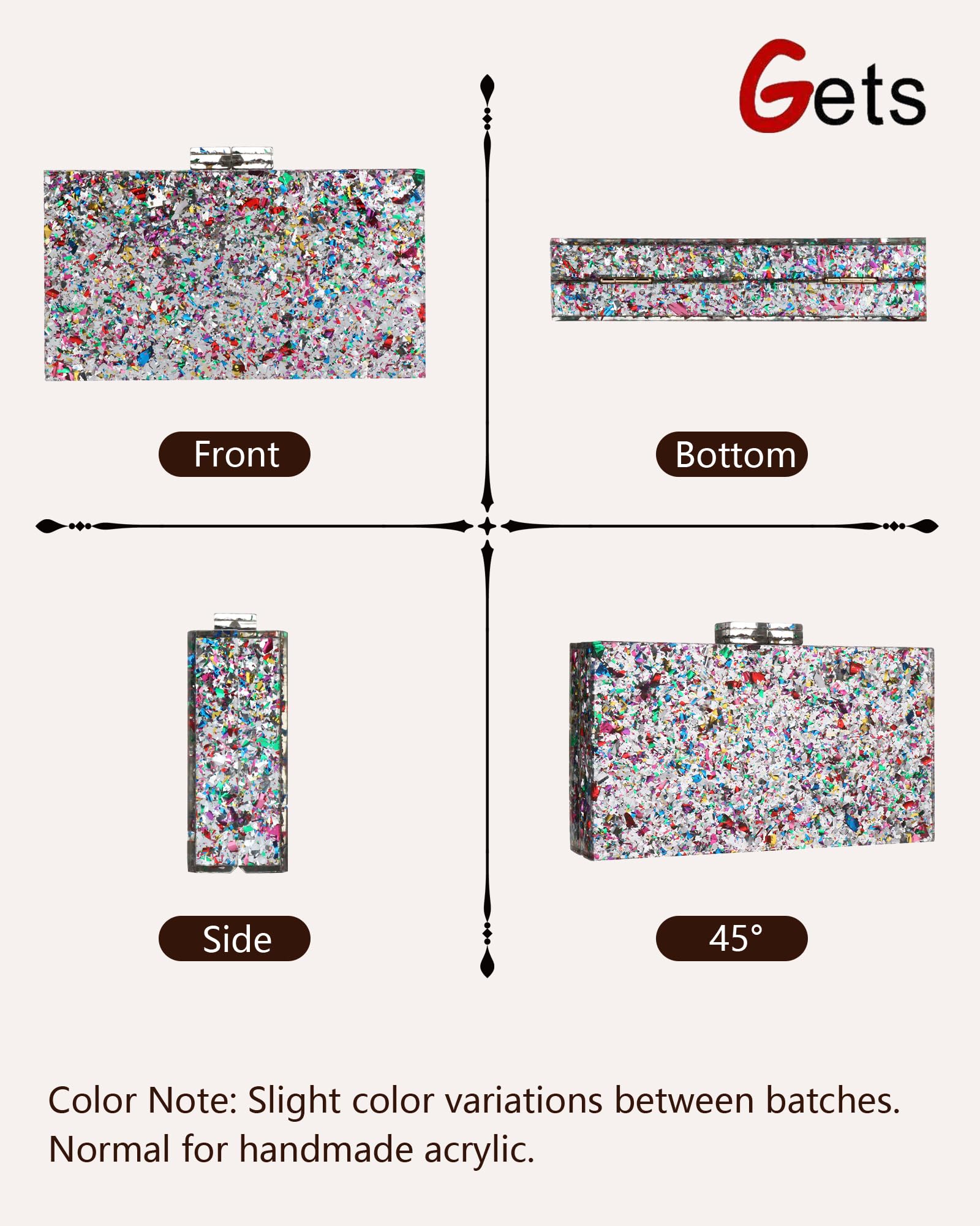 Gets Acrylic Purses and Handbags for Women Multicolor Perspex Geometric Patterns Box Clutch Banquet Evening Crossbody Handbag
