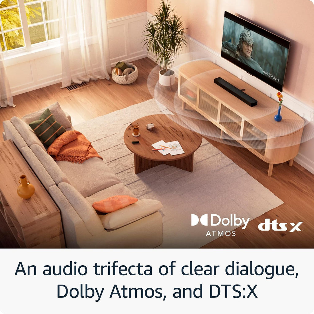 Amazon Fire TV Soundbar Plus with subwoofer and surround sound speakers (newest model), 5.1 channel, Dolby Atmos, clear dialogue