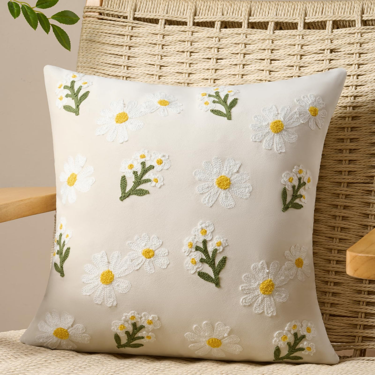 Fall Beige Pillow Covers 18x18 Set of 2 Double-Sided Pumpkin Plush | Boho farmhouse comfort with raised Autumn pumpkin embroidery, designed for living rooms, sofas, and cozy fall home decor.