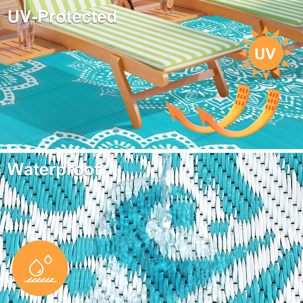 Yamaziot Waterproof Outdoor Rug 5x8 ft, Reversible Plastic Straw Rug for Patio Clearance, Camping, RV Mat, Outside Rug Carpet for Porch, Deck, Backyard, Balcony, Picnic,Black Brown