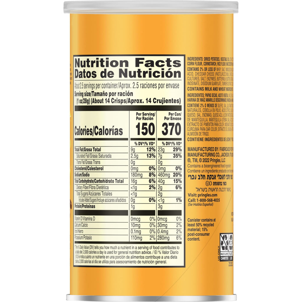 Pringles, Crisps, Lunch Snacks, Office and Kids Snacks, Grab N' Go, Cheddar Cheese (12 Cans)