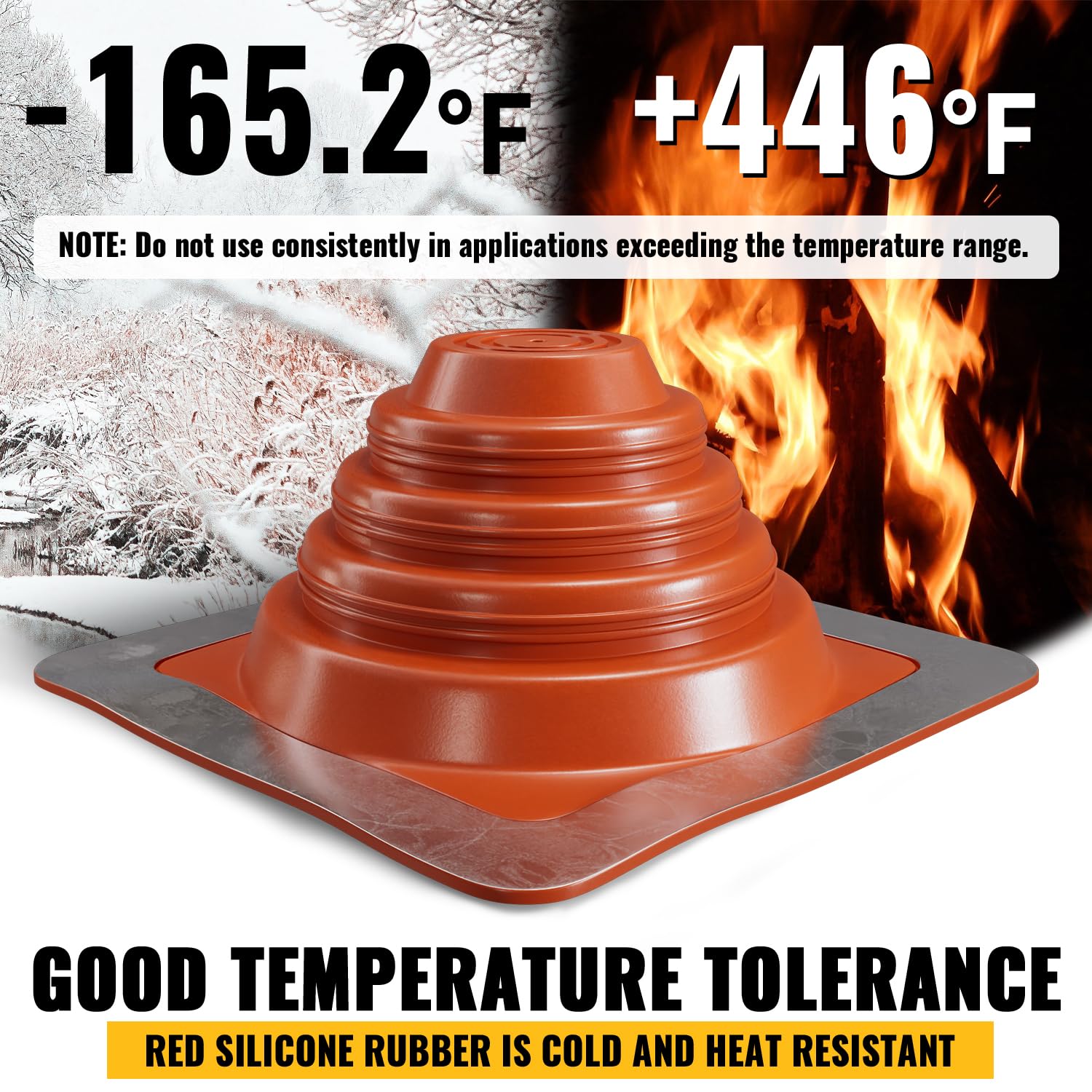VIVIDA #1 Metal Roof Pipe Flashing, Metal Roofing Pipe Boot Kit, High Temp Silicone Vent Boot, for Tube OD 1/4" to 2", Square Base, Screws & Hex Socket Included, 1 Pack, Black