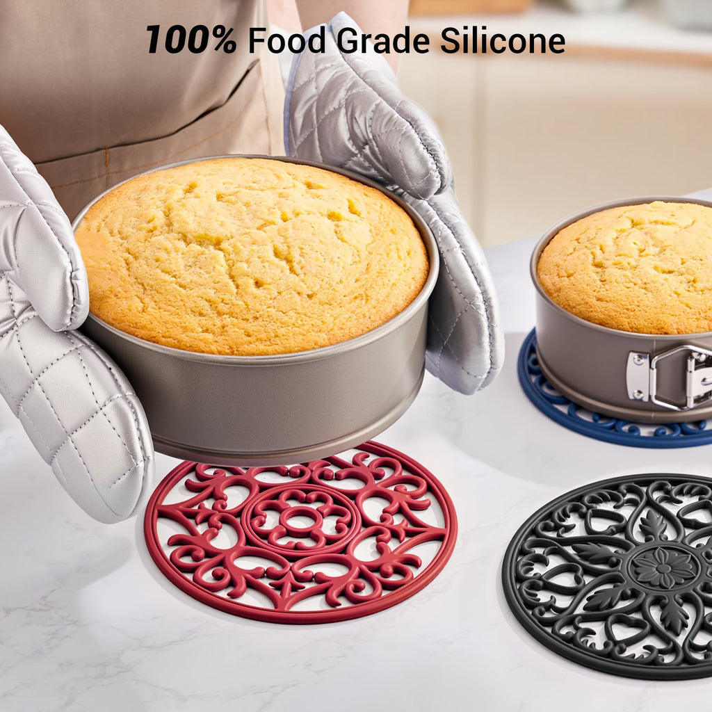 SMARTAKE 6 Set Silicone Trivet Mats for Hot Dishes, Heat Resistant Pots and Pans Holders, Non-Slip Flexible Hot Pads Coasters for Countertops Table, Modern Kitchen Decor Accessories (Black)