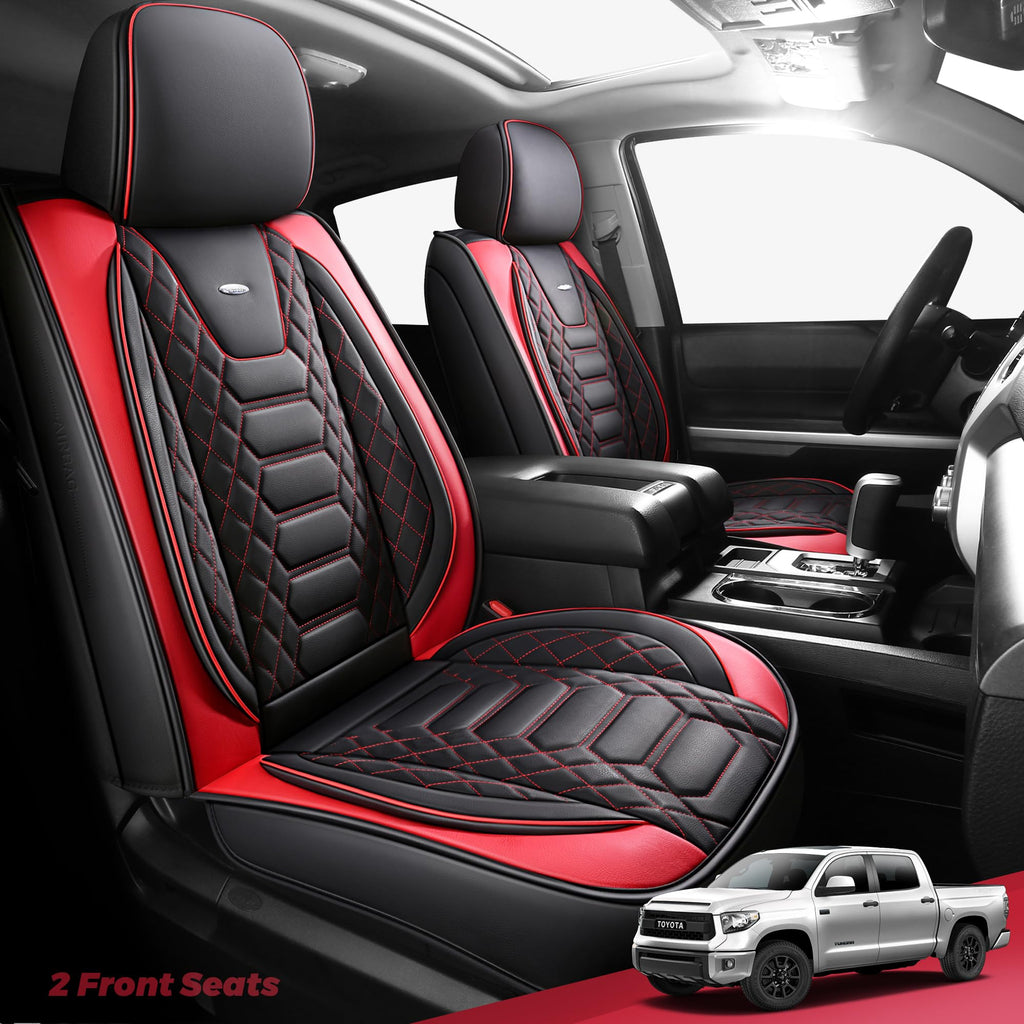 FREESOO Tundra Seat Covers 2007-2013, Fit for Toyota Tundra Crewmax Cab 5 Seats, Custom Truck Seat Covers with Waterproof Faux Leather Black