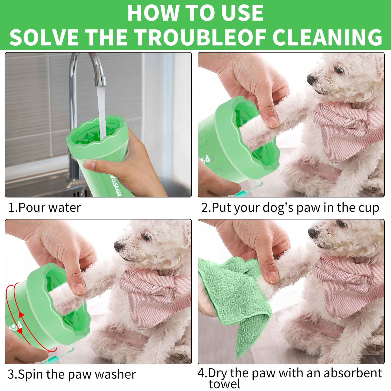 Professional 7 in 1 Dog Paw Cleaner for Dogs & Cats - Includes 1 Portable Paw Washer, 1 Bath Brush, 2 Dog Toothbrushes and 3 Absorbent Towels Note: Fits Paws up to 2 Inches Wide (Small, Black)