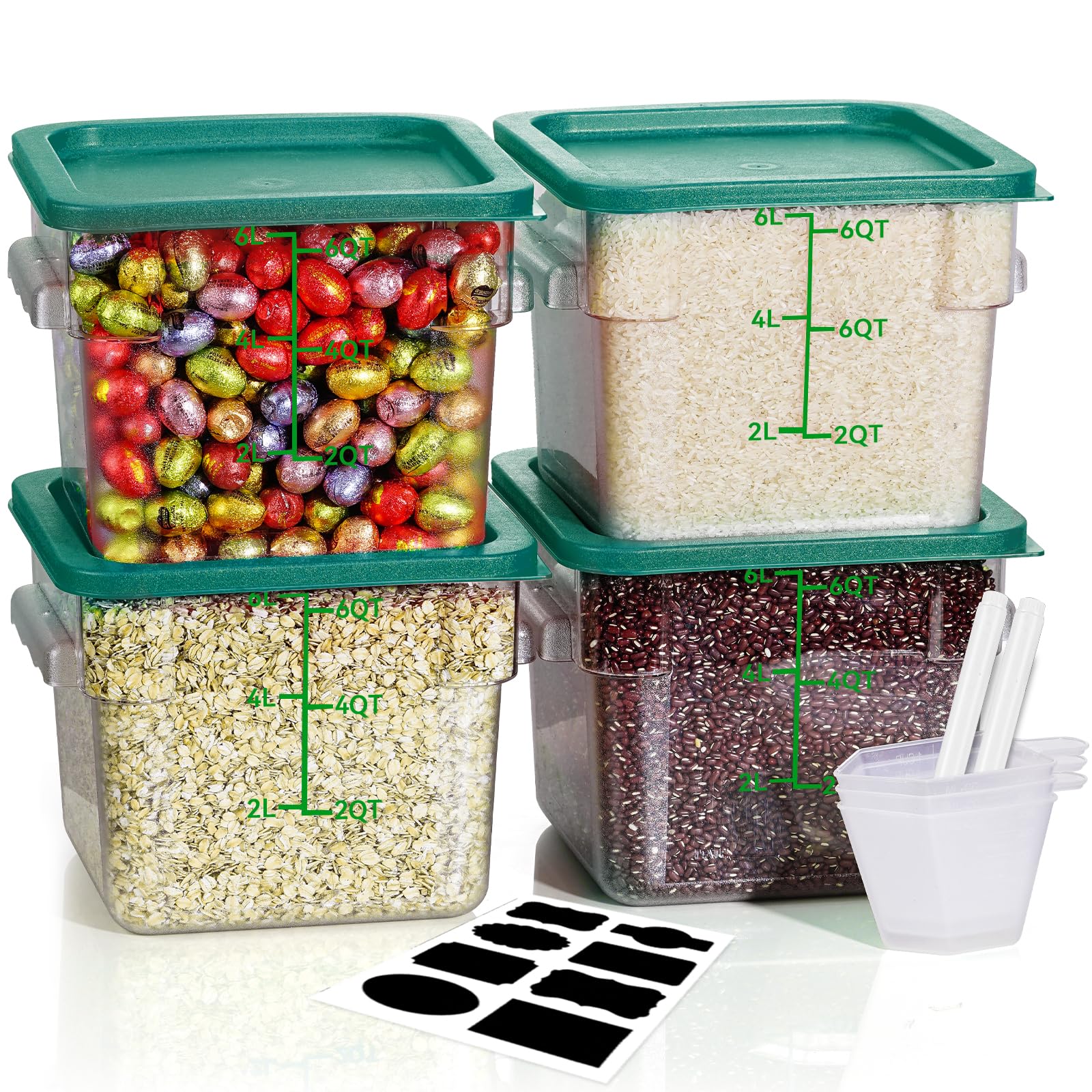 4QT NSF Food Storage Containers: 8 PCS [Food Grade][Hot&Cold Resistant] Commercial Clear Food Storage Containers with Lids for Restaurant Kitchen Proof Dough, Measuring Spoons Included(BPA FREE)