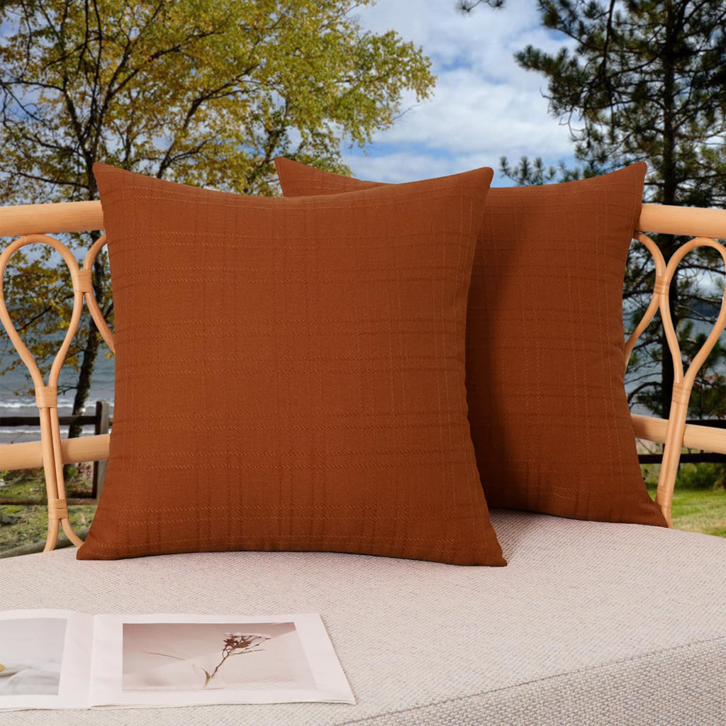 Kevin Textile Pack of 2 Outdoor Waterproof Pillow Covers Checkered Decorative Cushions Sham Throw Pillowcases Shell for Patio Tent Garden Couch Bed Sofa 16x16 Inch Army Green