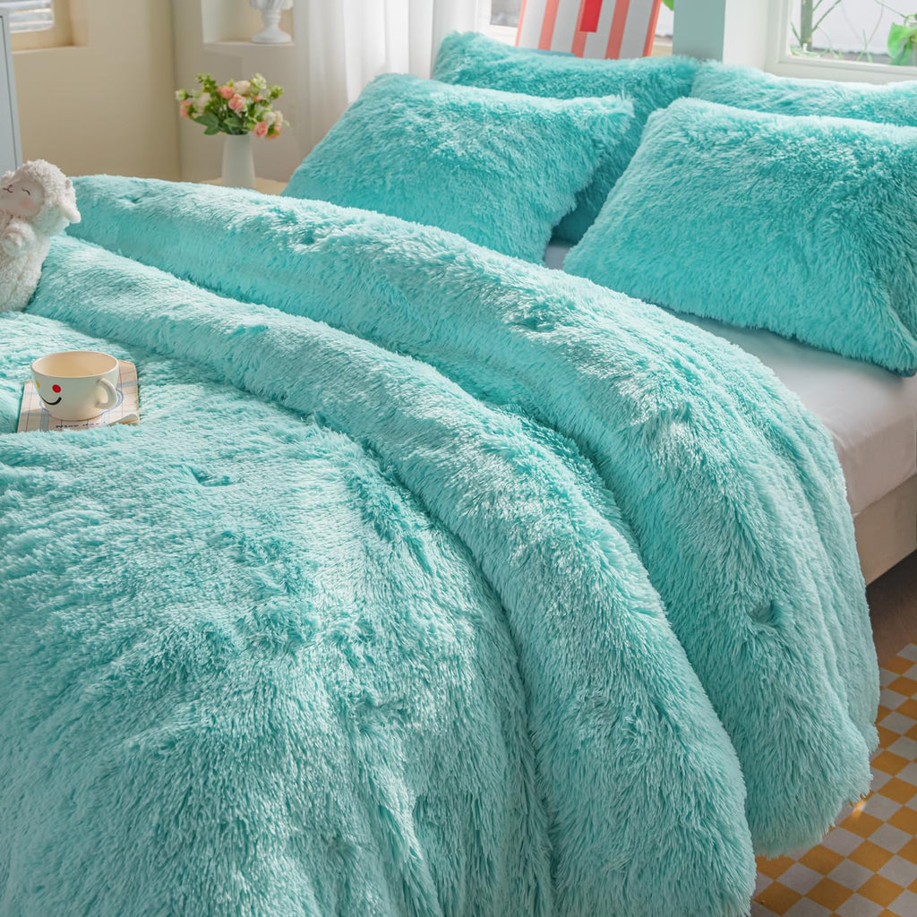Faux Fur Kids Girls Purple Rainbow Comforter Sets Twin/Full - 3PC Bed Set Warm Comfortable Soft Plush Flannel Velvet Fluffy Fuzzy Bedding（Comforter x 1 Pillowcases x 2）