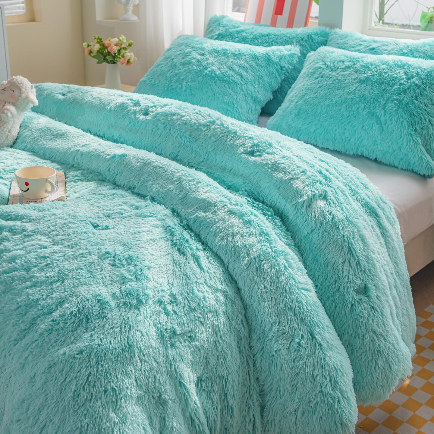 Faux Fur Kids Girls Purple Rainbow Comforter Sets Twin/Full - 3PC Bed Set Warm Comfortable Soft Plush Flannel Velvet Fluffy Fuzzy Bedding（Comforter x 1 Pillowcases x 2）